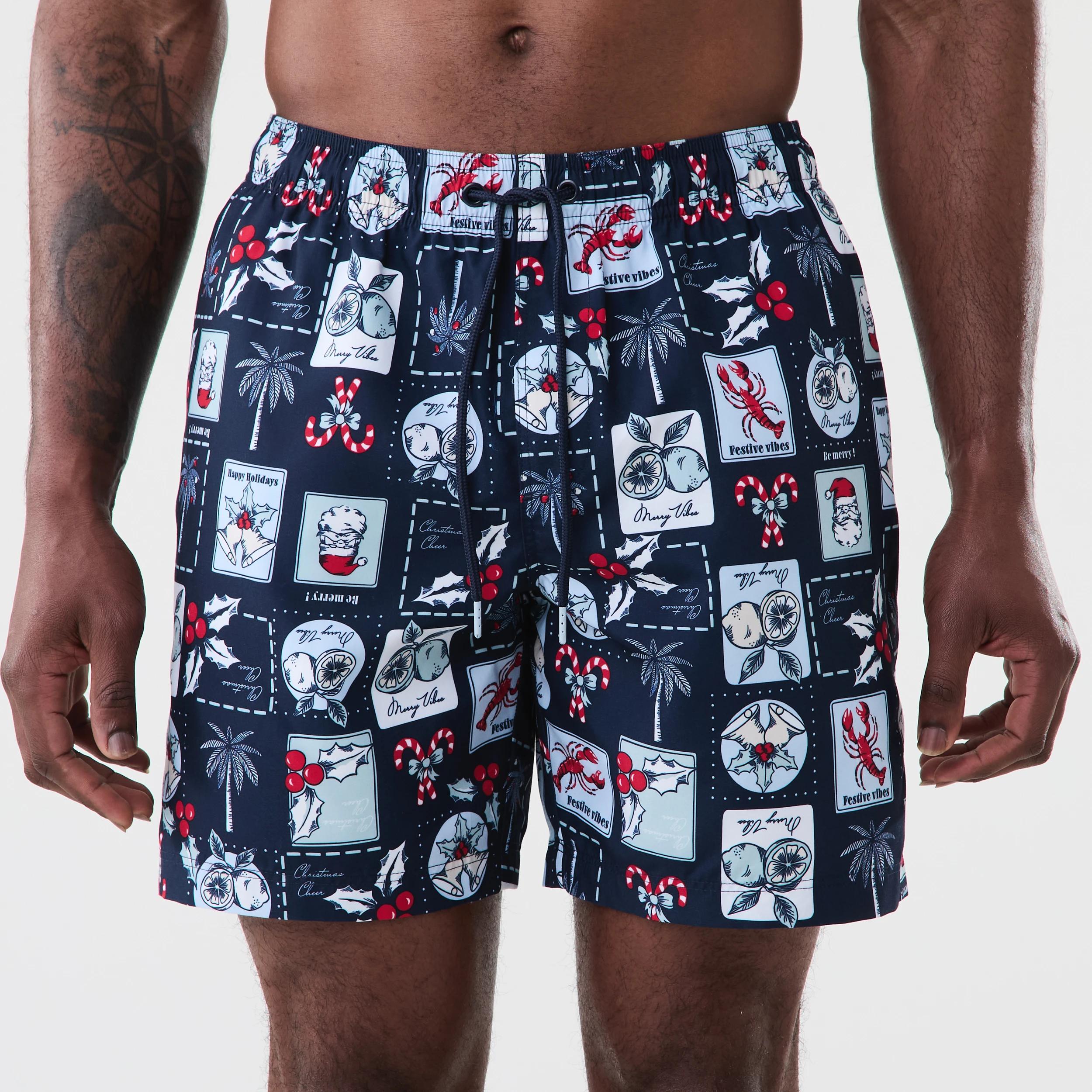 1 Regular Christmas Print Boardshorts Blu Xmasvc, 1 of 7