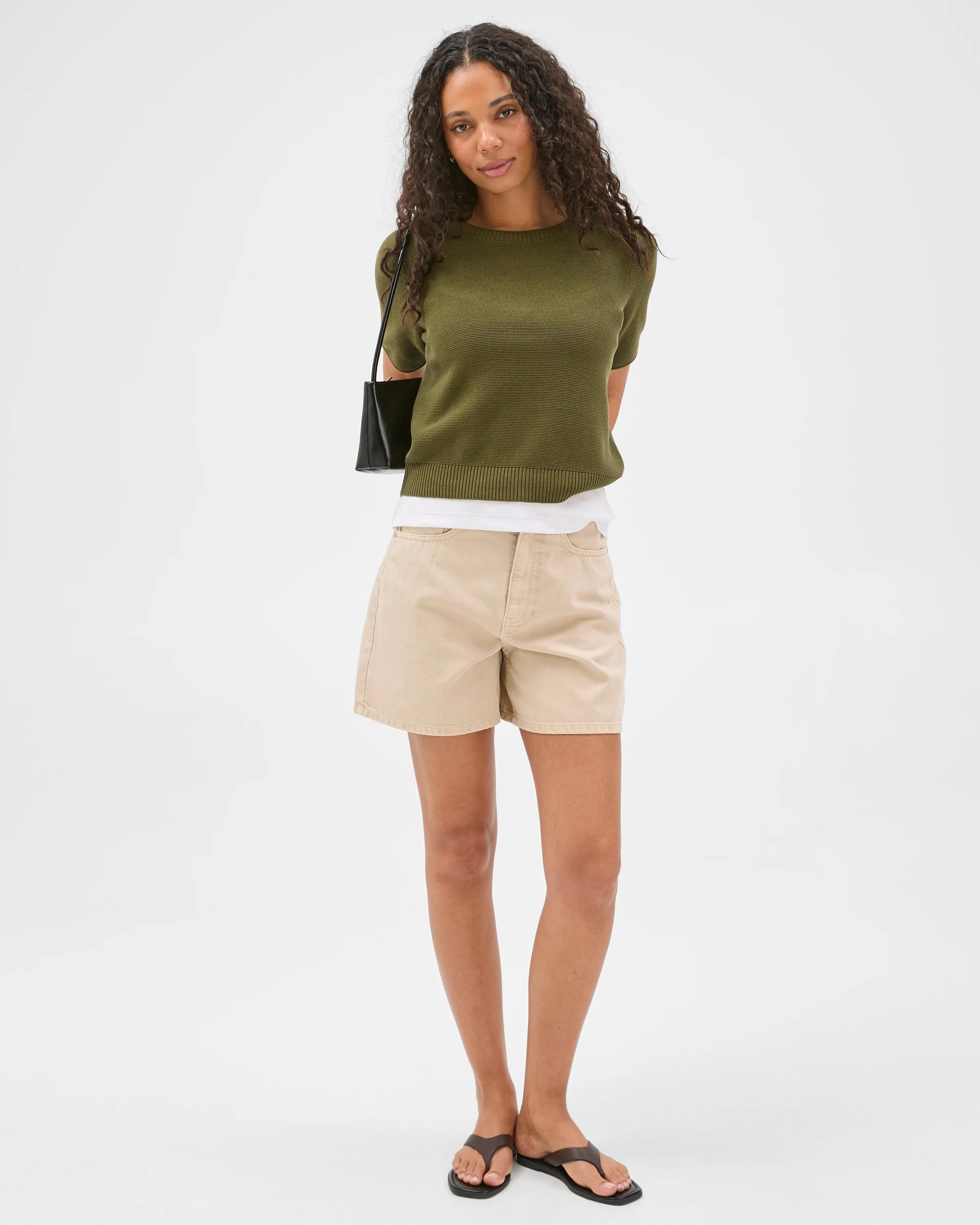 1 Target Denim High Rise A-Line Denim Shorts WASHED SAND, 1 of 6