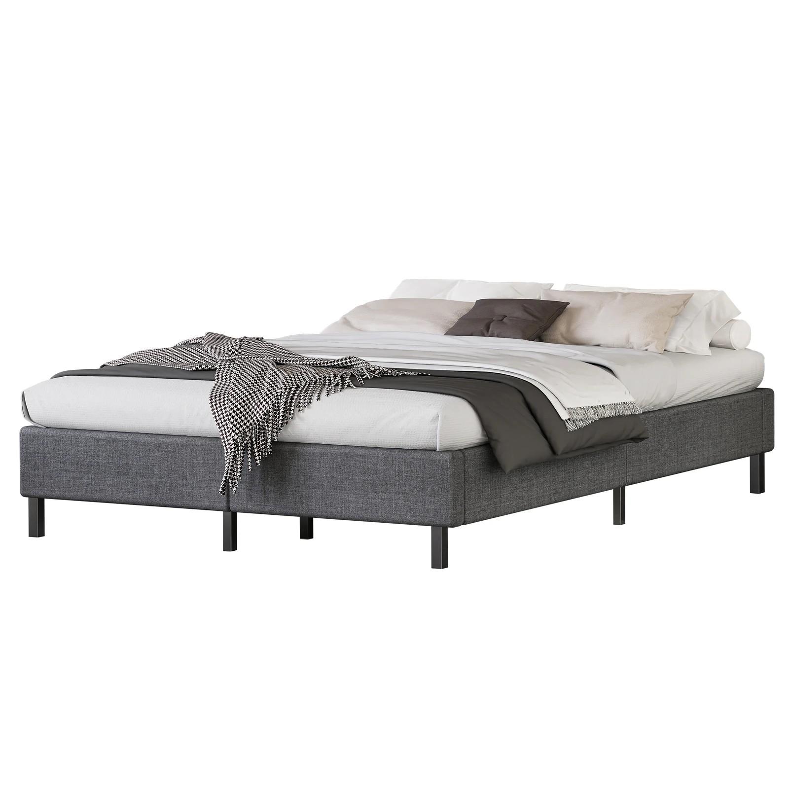 1 Alfordson Bed Frame King Size Mattress Base Foundation Fabric Basel - Grey, 1 of 10