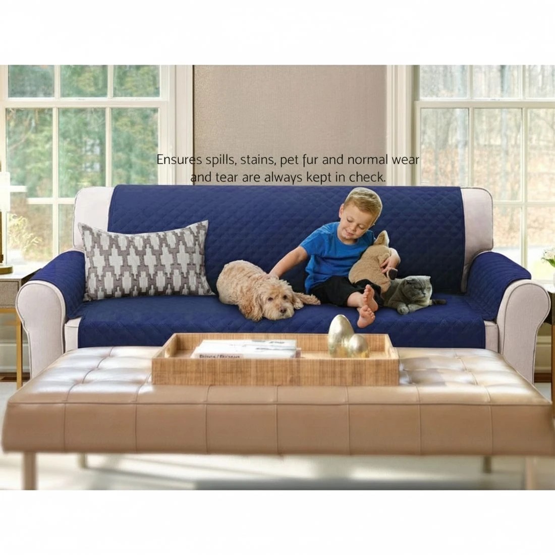 6 Artiss Sofa Cover Couch Covers 3 Seater Quilted - Blue, 6 of 7