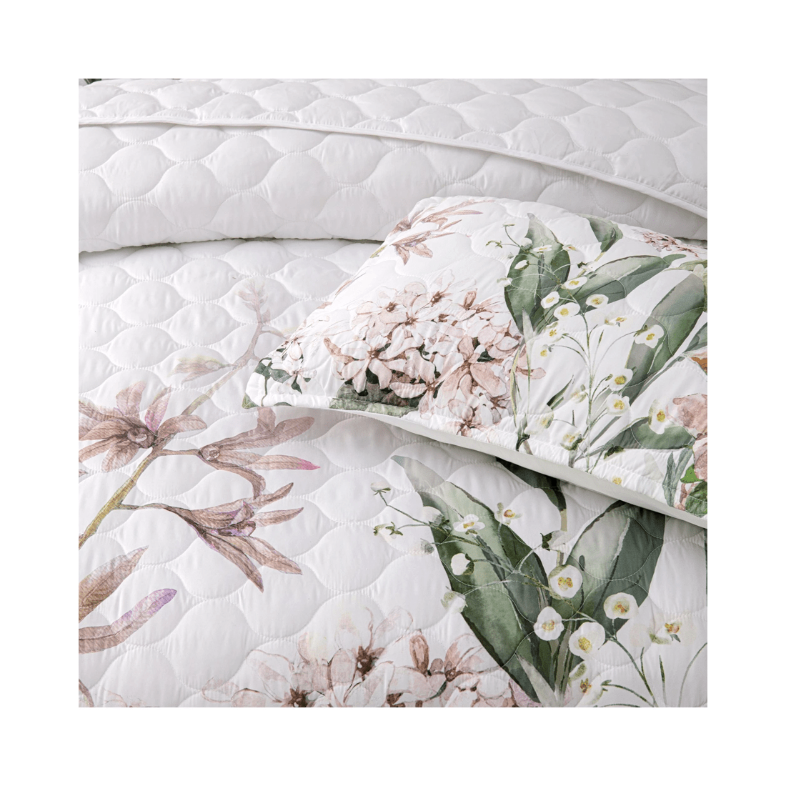 4 Bianca Bedding LORNA Quilted Floral Bedspread Set (King), Cuffed White Edge, Includes Pillowcases - Blue, 4 of 5