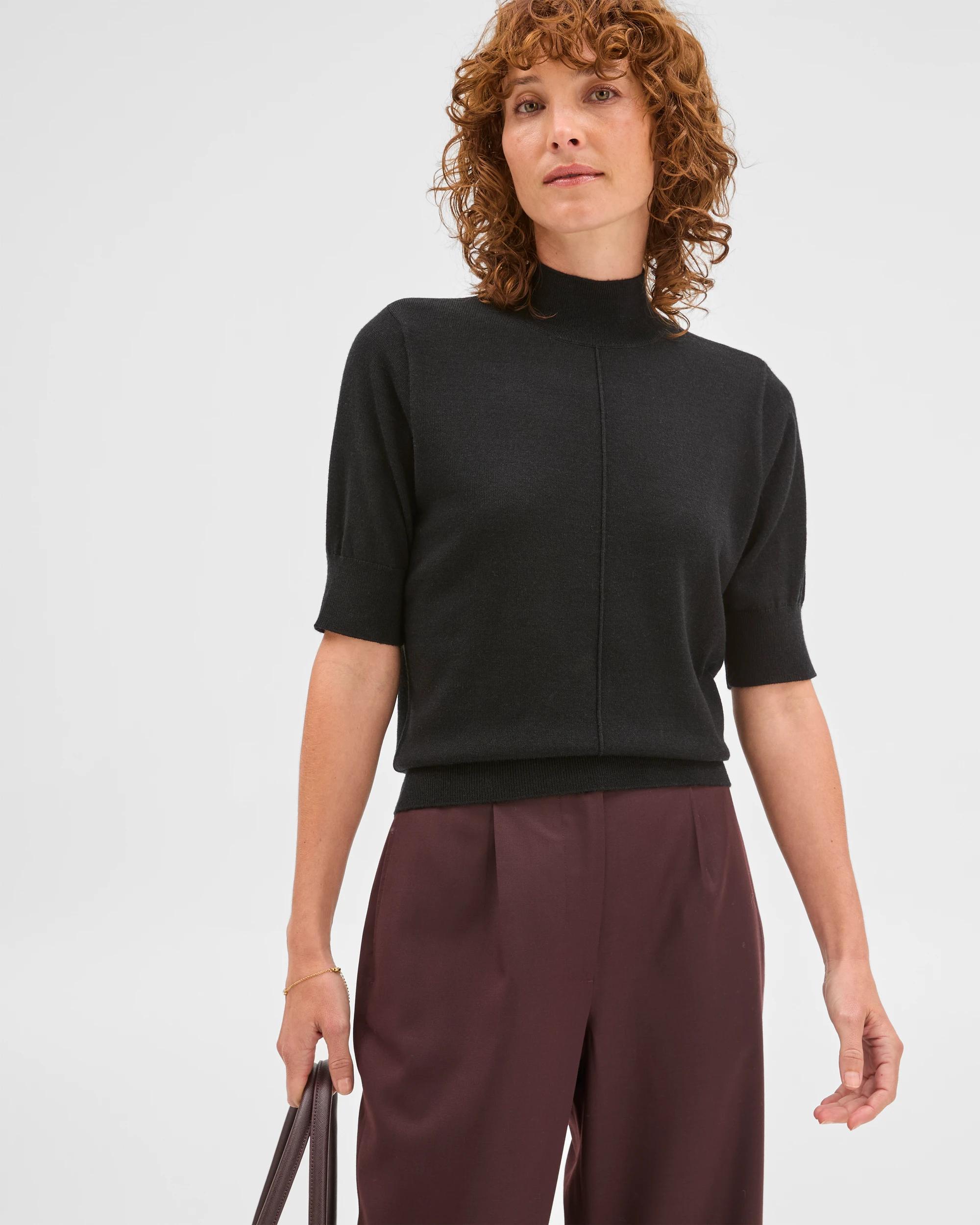 4 Preview Merino Wool Mock Neck Stitch Detail Top BLACK, 4 of 6