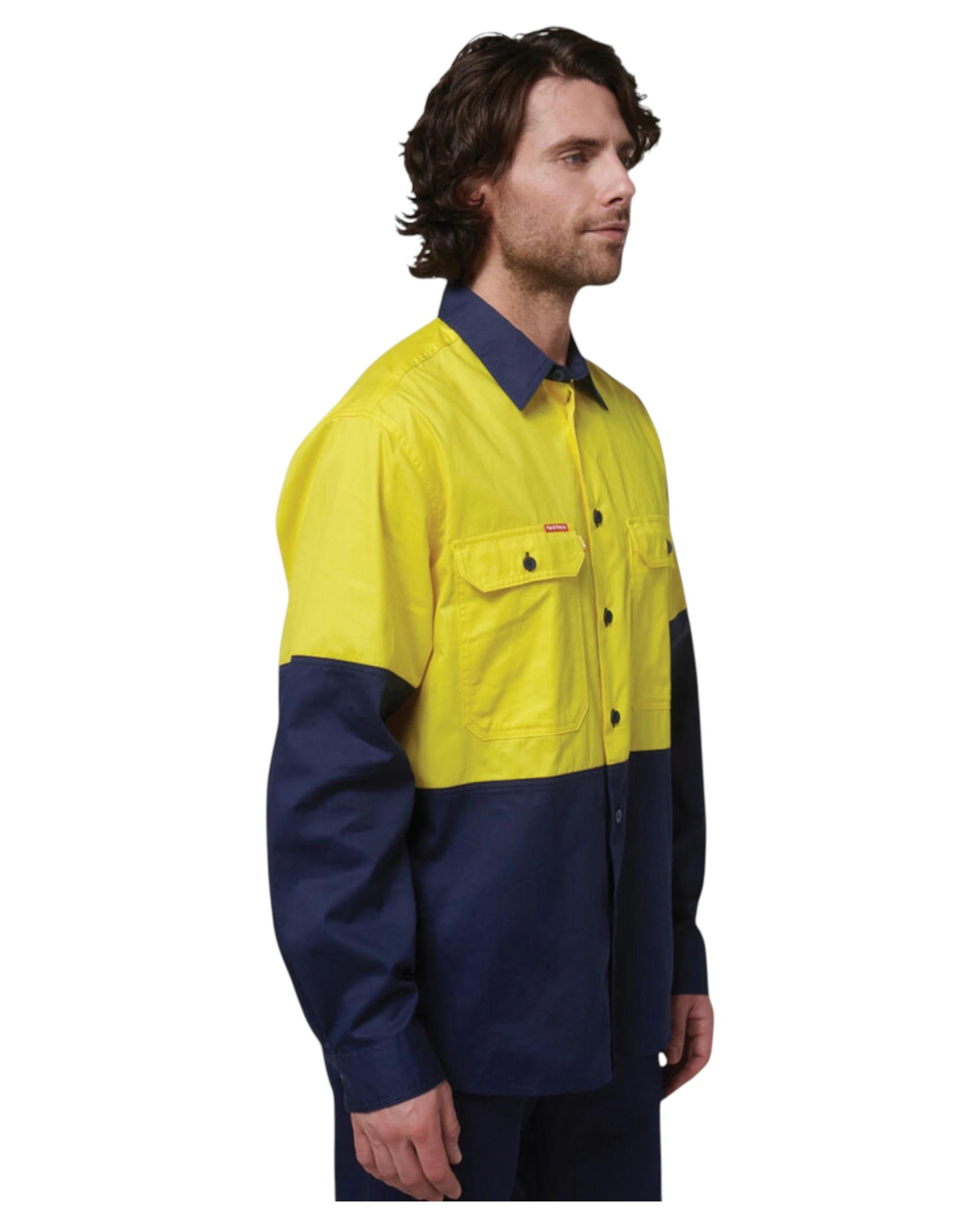6 Hard Yakka  Basic 2 Tone Long Sleeve Vented Drill Shirt Yellow Navy YELLOW/NAVY, 6 of 6
