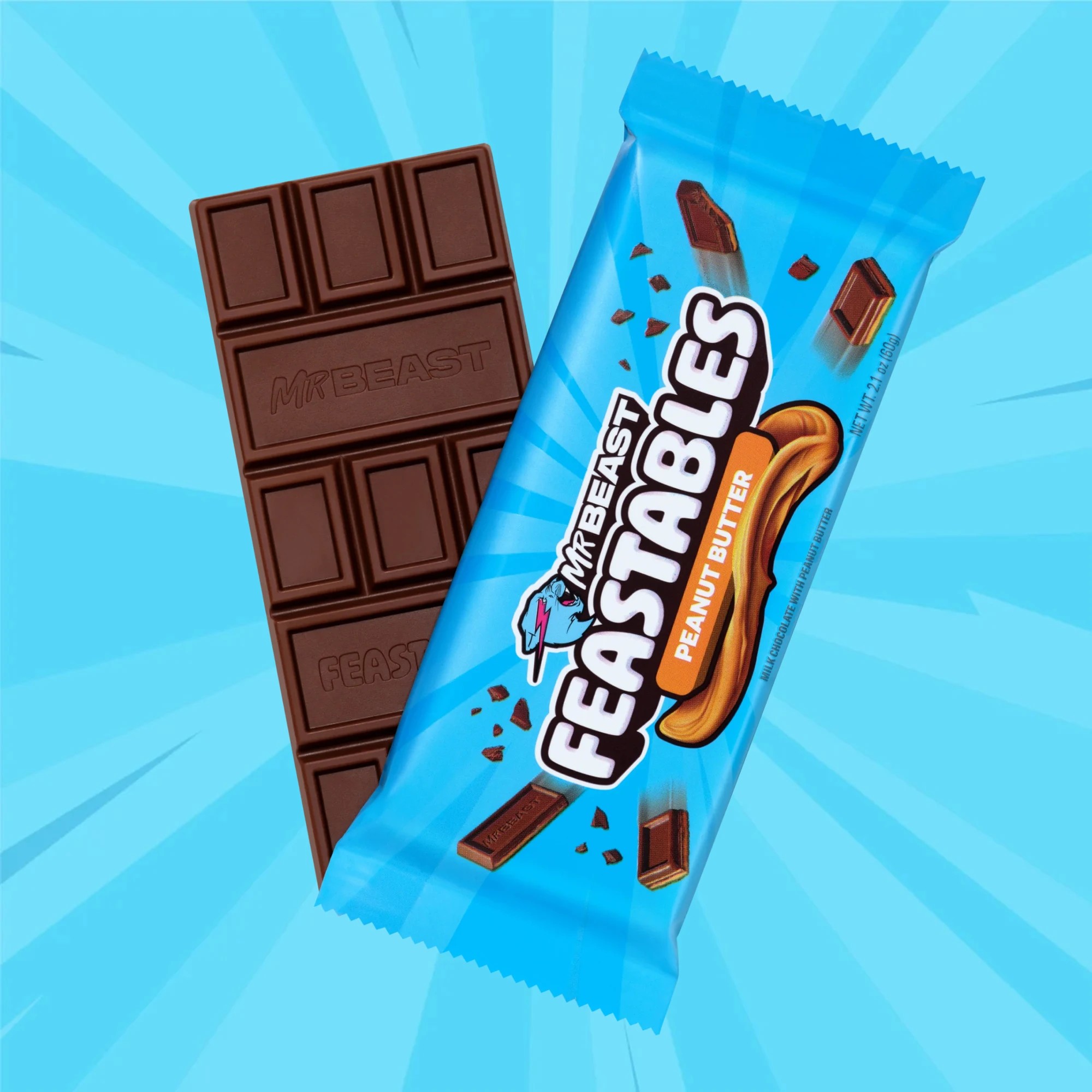 3 MrBeast Feastables Peanut Butter Milk Chocolate Bar 60g, 3 of 8