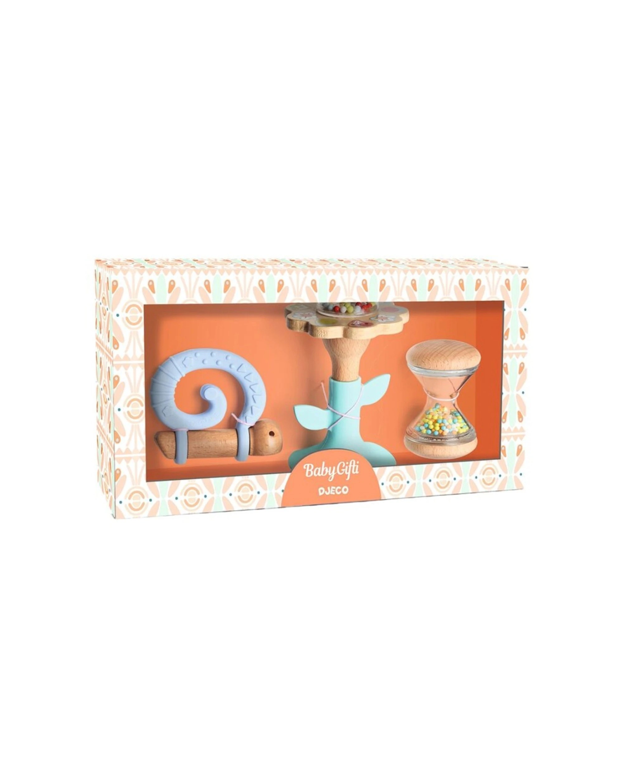 Djeco Baby Gifti Rattle And Teether Set Silicone Wooden Toys - Multi ...