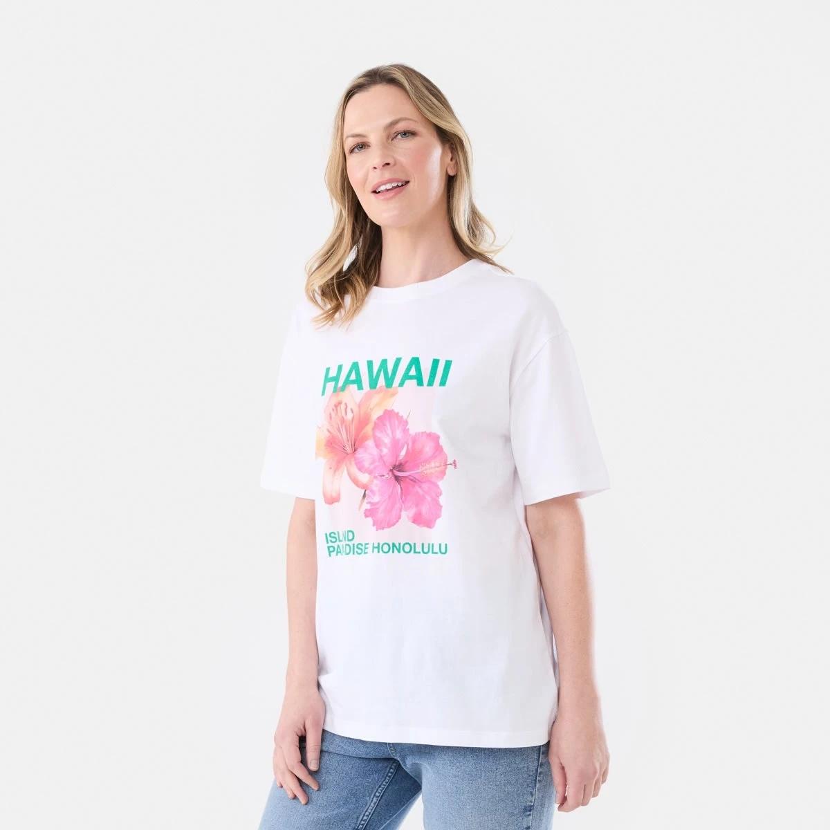 2 Short Sleeve Oversized Boyfriend T-shirt HAWAII WHITE, 2 of 5