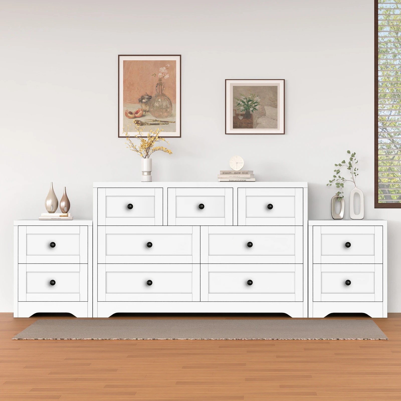 2 Alfordson 7 Chest of Drawers 2x Bedside Table Hamptons Bedroom Storage - White, 2 of 10