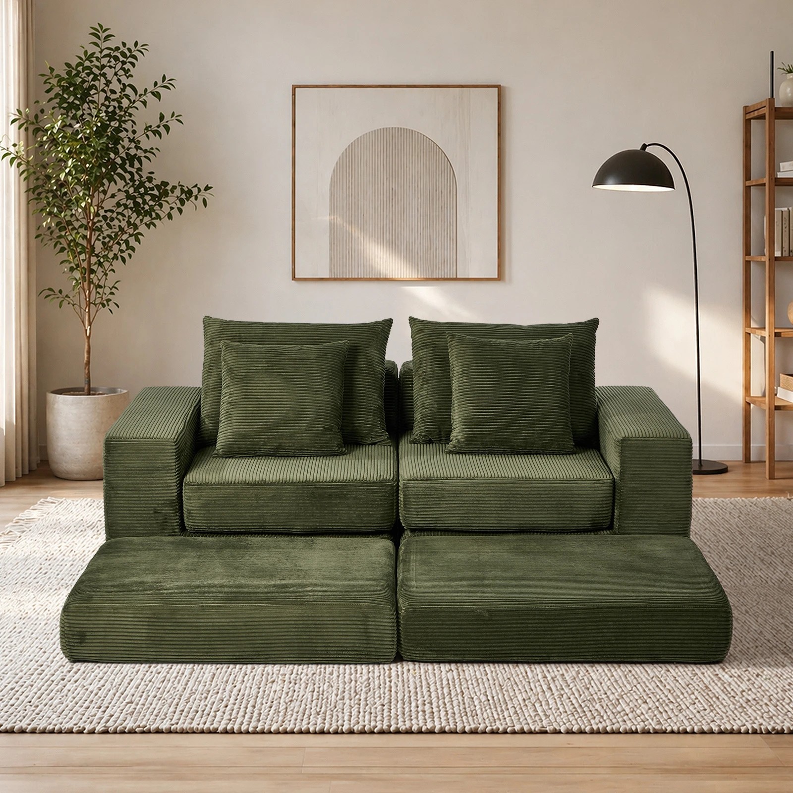 3 Oikiture Compressed Modular Sectional Sofa Corduroy - Green, 3 of 10