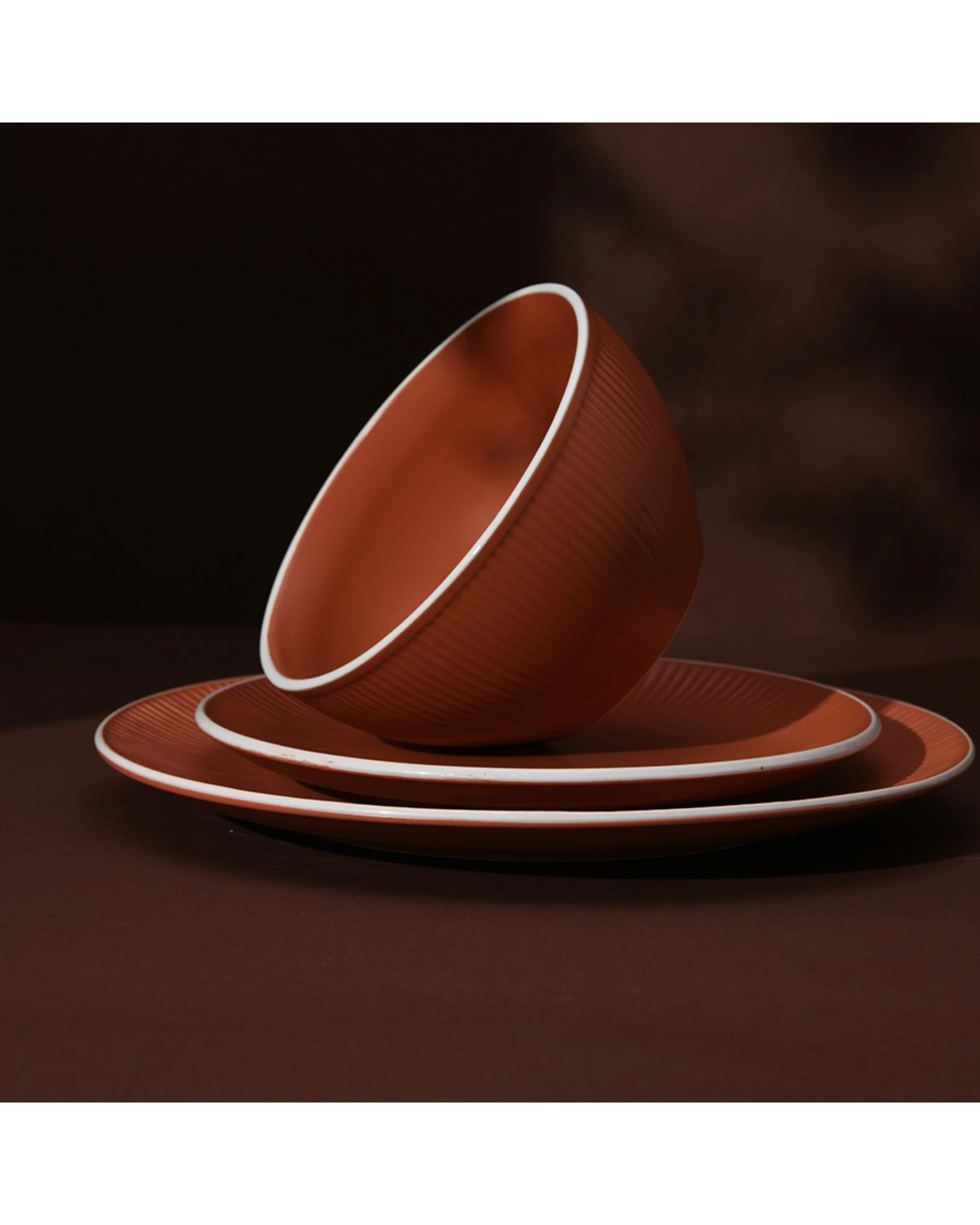 2 Cadence & Co. Maze 12-Piece Ribbed Matte Glaze Dinner Set 4 person - Terracotta, 2 of 7