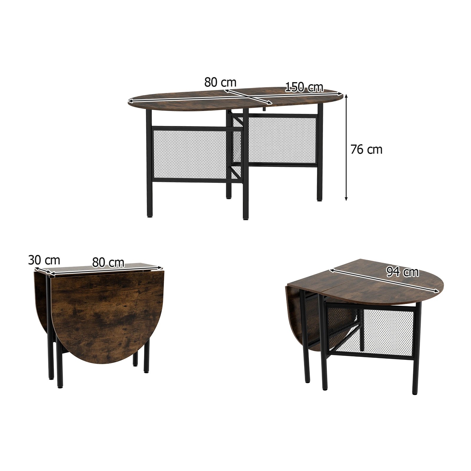 4 Costway Extendable Dining Table 1.5m Drop Leaf Folding Kitchen Counter Height Writing Craft - Brown, 4 of 4