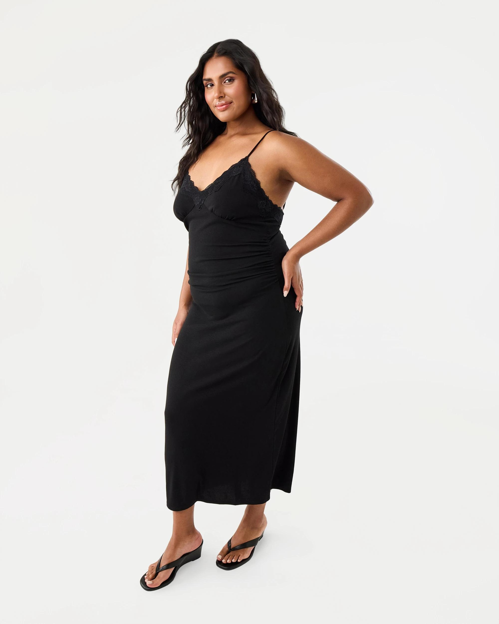 4 Sleeveless V-Neck Lace Maxi Dress Black, 4 of 9