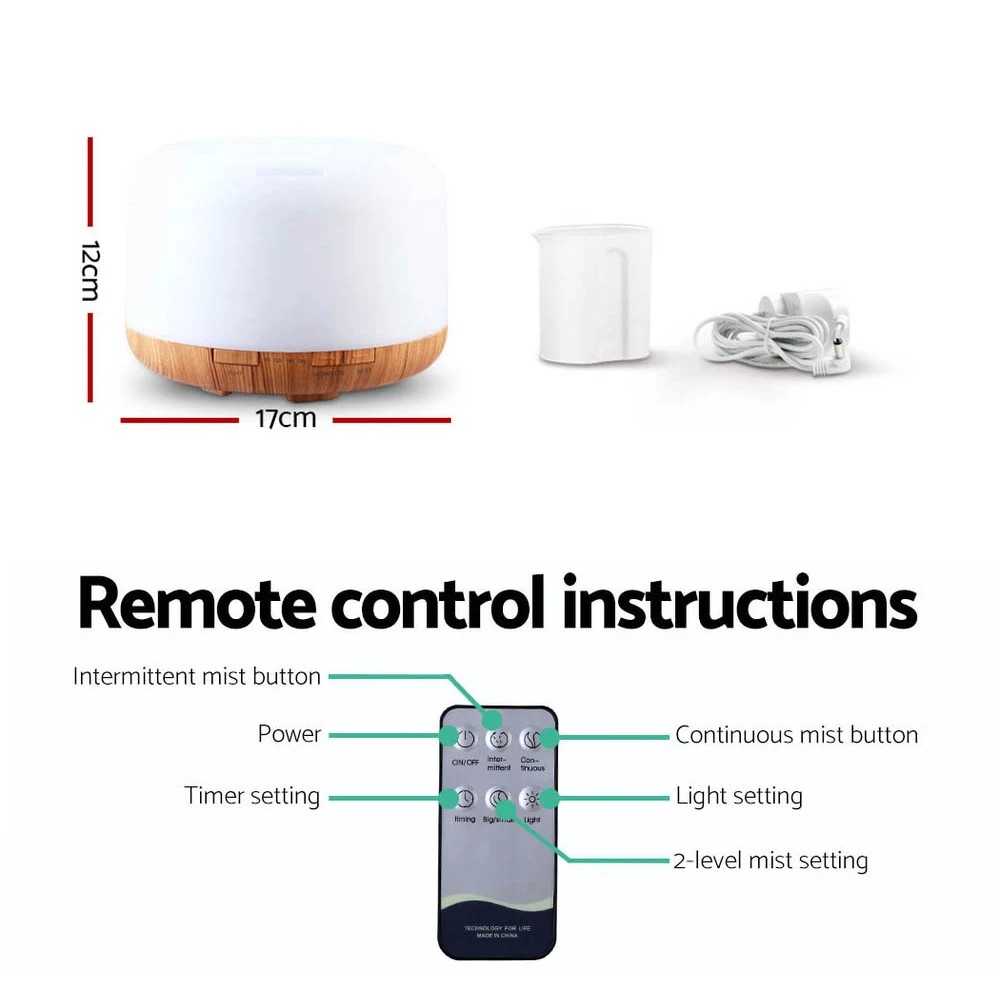 2 Devanti Aroma Diffuser Aromatherapy Humidifier 500ml - Natural, 2 of 7