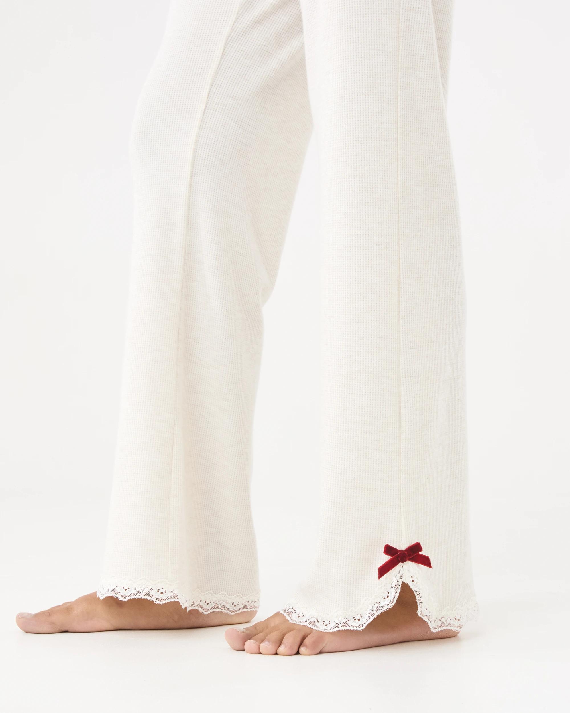 6 Lace Trim Waffle Pants Marled Oat, 6 of 6