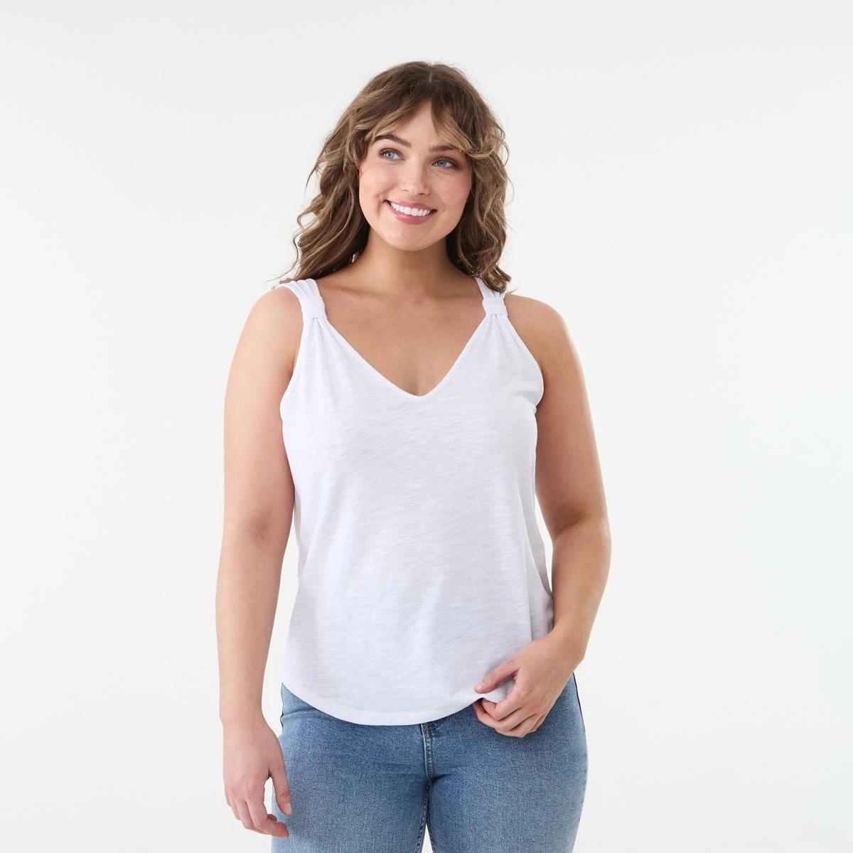 1 Sleeveless Knot Detail V-Neck Tank WHITE, 1 of 5