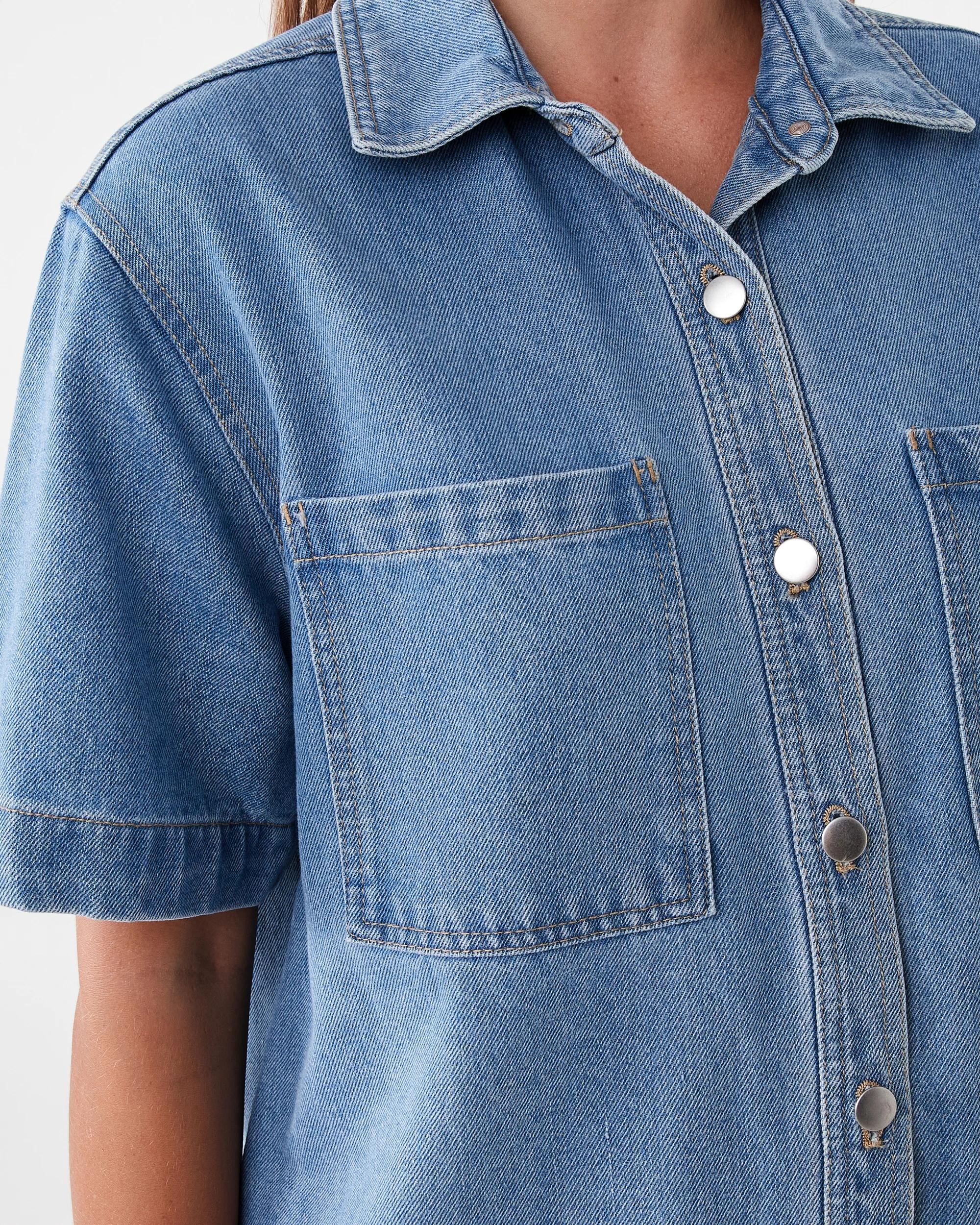7 Short Sleeve Denim Shirt Light Wash, 7 of 7