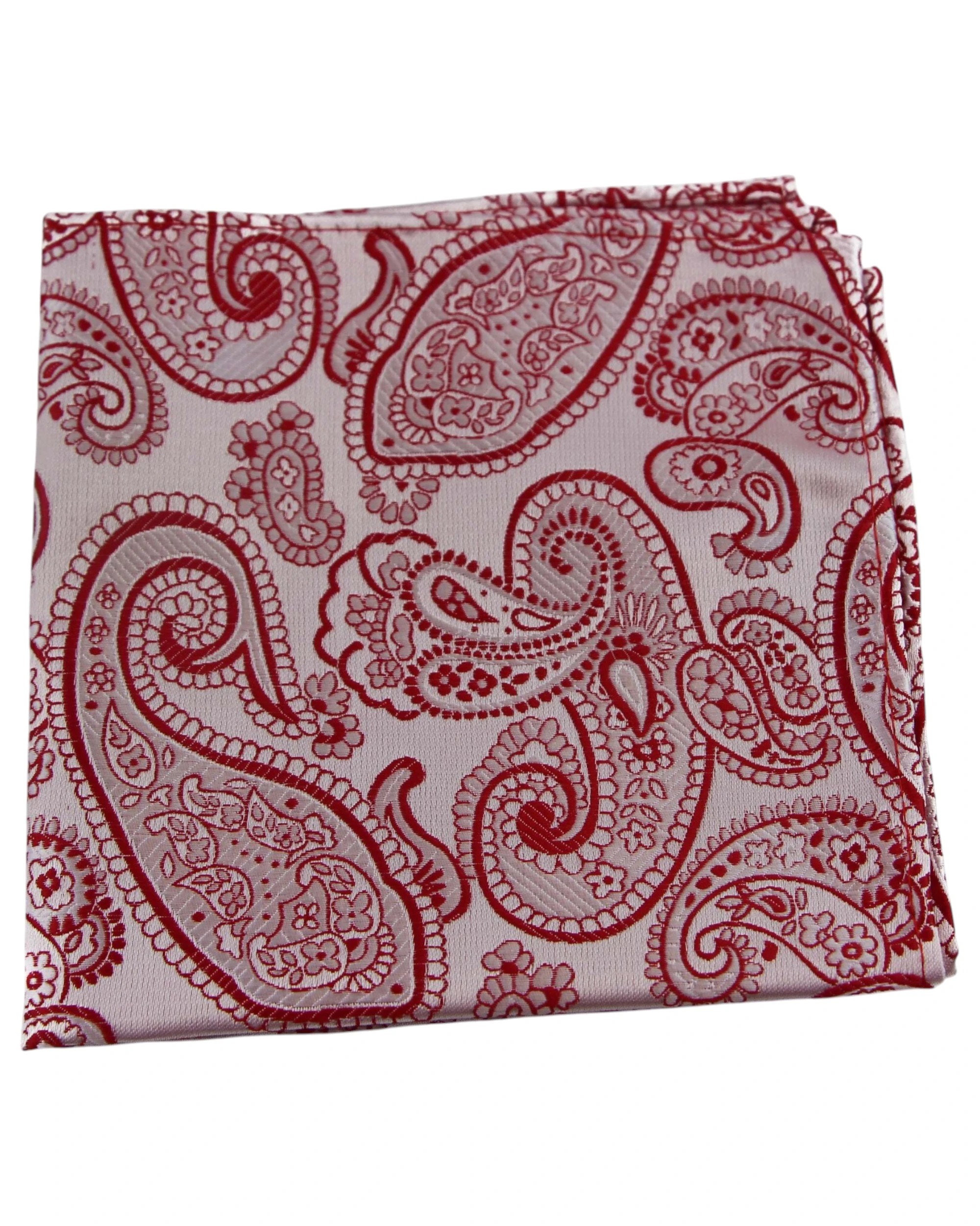 1 Zasel Mens Red & White Boho Paisley Silk Pocket Square - Multi, 1 of 3