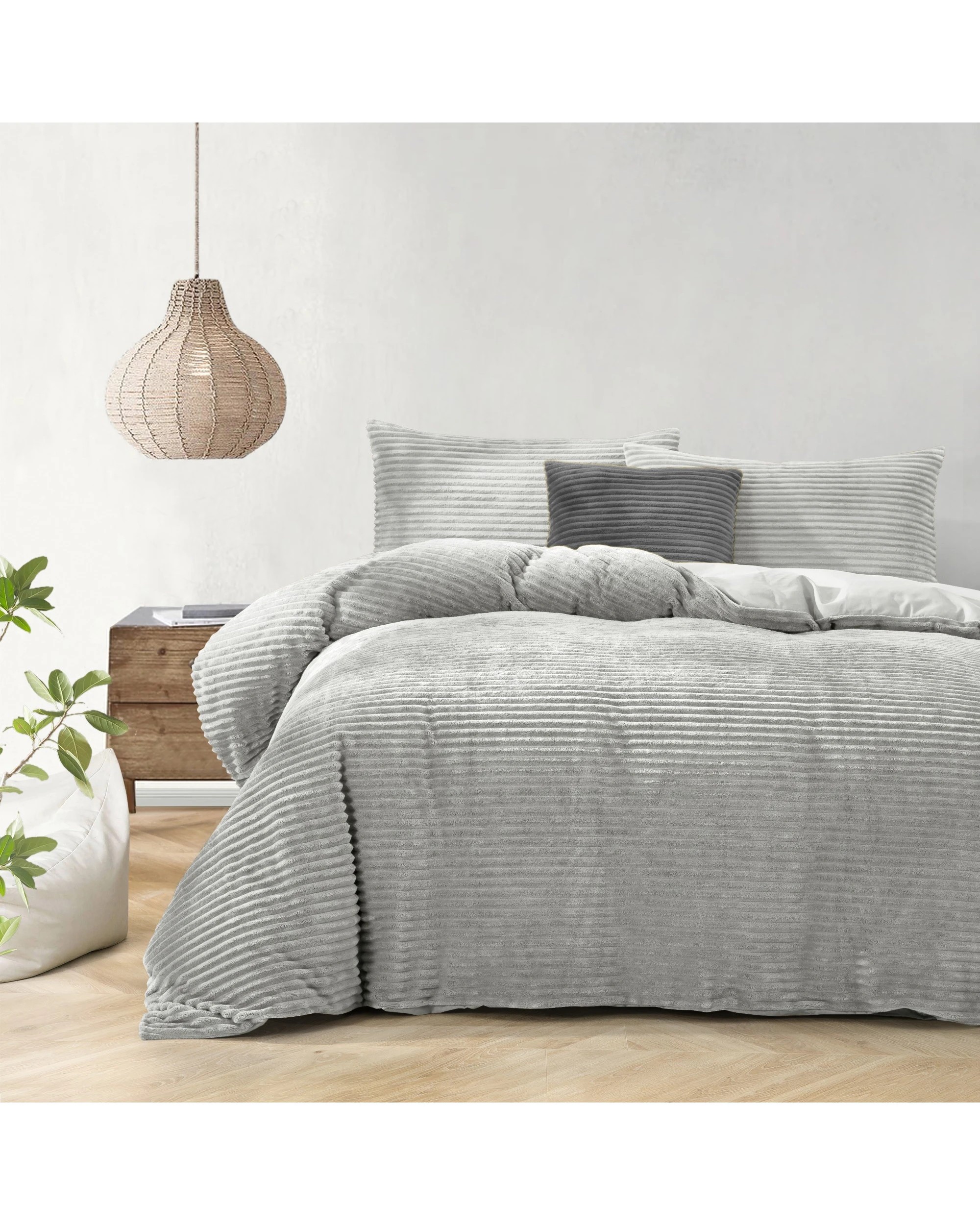 1 Dreamaker Signature Embossed Corduroy Fleece Quilt Cover Set - Single Bed - Silver Grey, 1 of 8