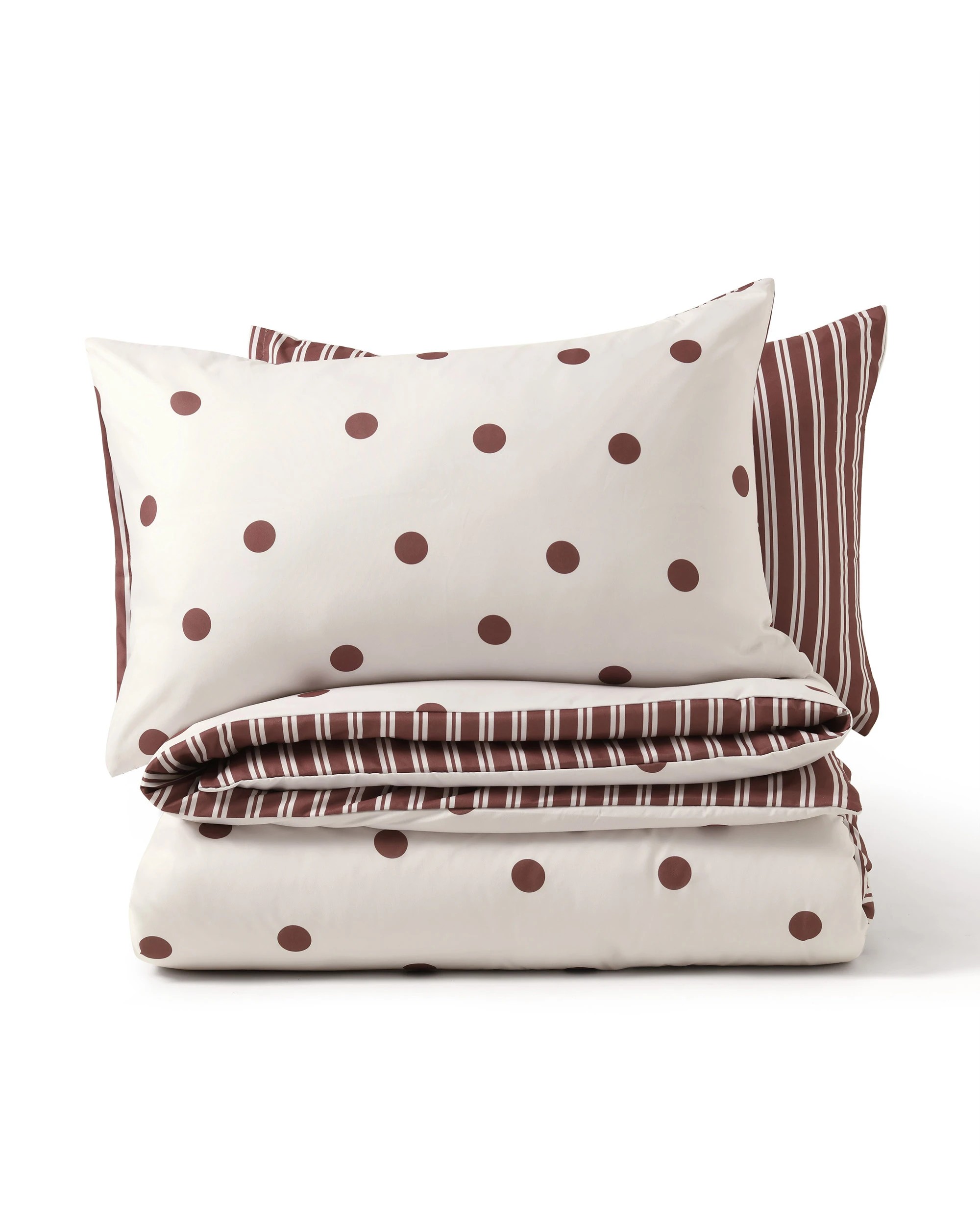 6 Dreamaker Pippa Polka Dot & Stripe Reversible Quilt Cover Set - Super King Bed - Natural/Chocolate, 6 of 6