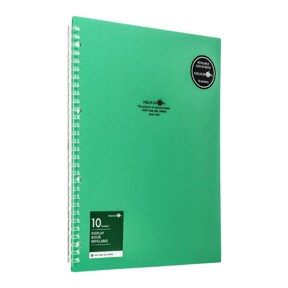 1 Aqua Drops Refillable Display Book A4 10 Pockets Vivid Green, 1 of 4