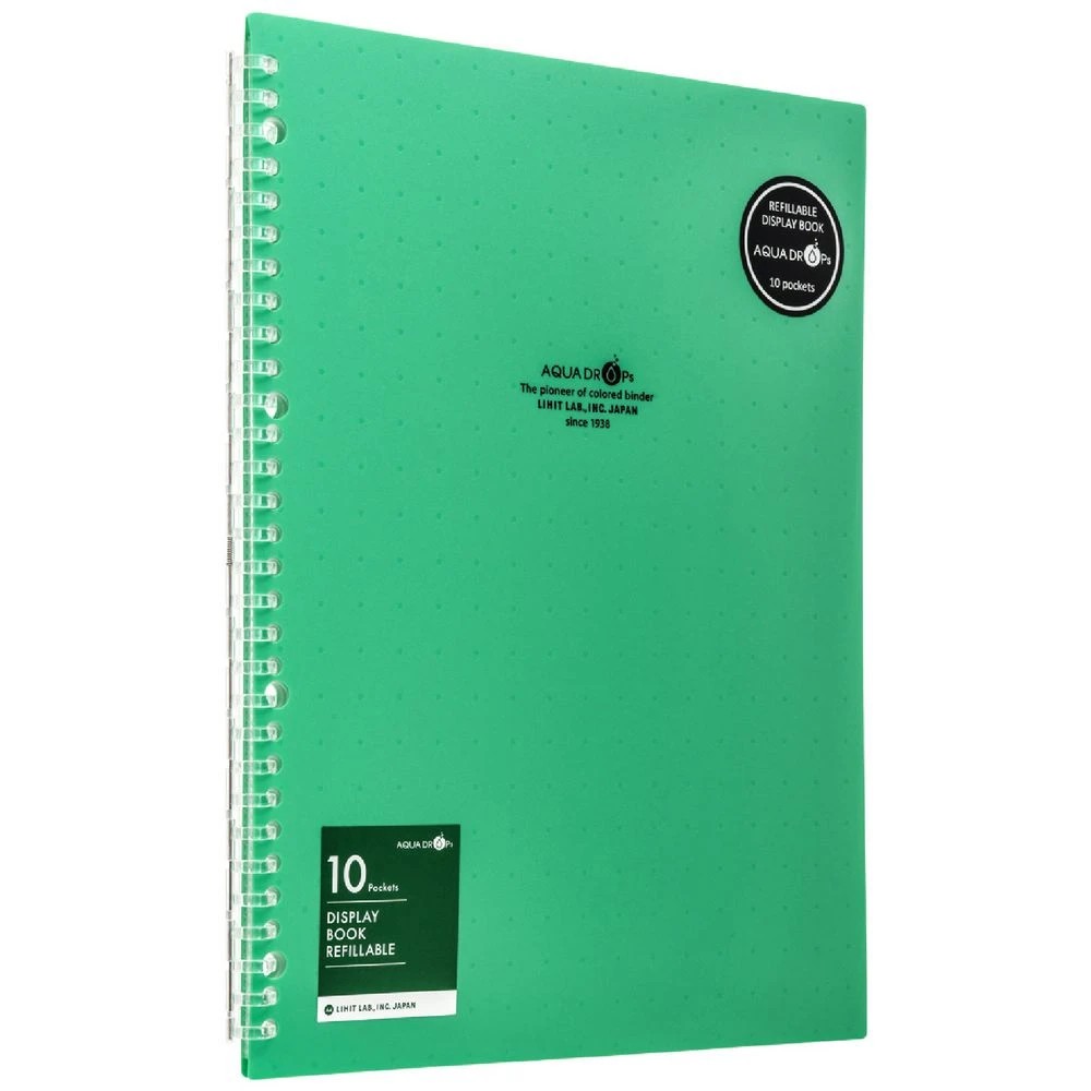 1 Aqua Drops Refillable Display Book A4 10 Pockets Vivid Green, 1 of 4