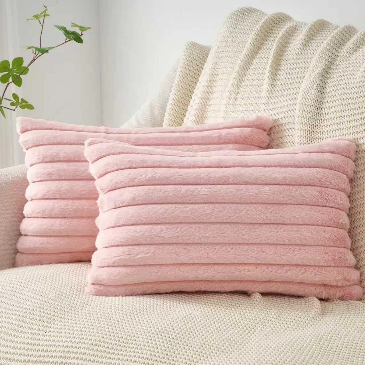 1 Gioia Casa 2-Pack Faux Fur Cushion Covers Soft 30x50cm - Pink, 1 of 3