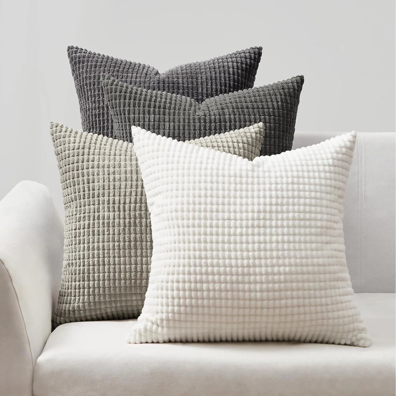 1 Gioia Casa 4-Pack Corduroy Corn Grain Cushion Covers 45x45cm - Grey, 1 of 4