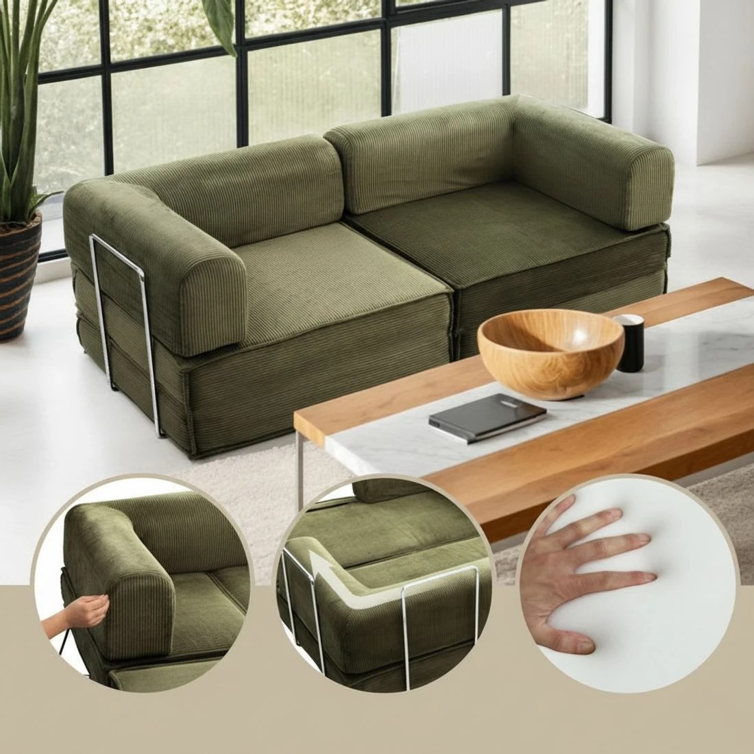 5 Artiss Convertible Folding Sofa Bed Green - Green, 5 of 5