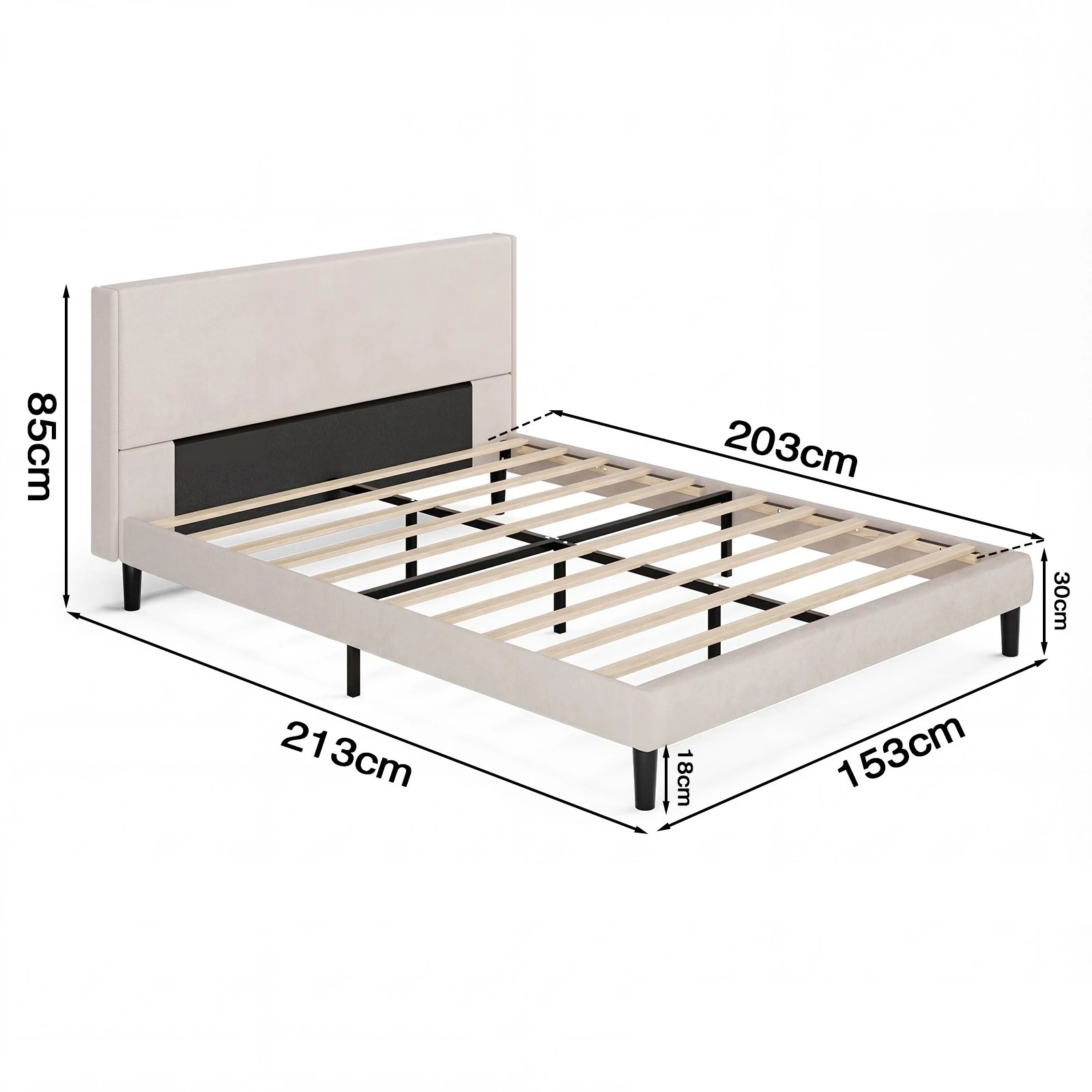 3 Advwin Bed Frame Queen Size Mattress Base Upholstered Platform - Beige, 3 of 7