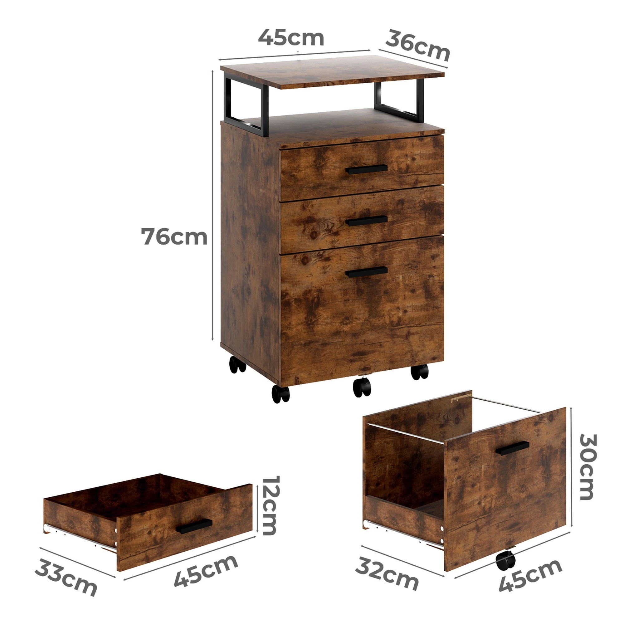 3 Levede Mobile File Cabine - Brown, 3 of 9