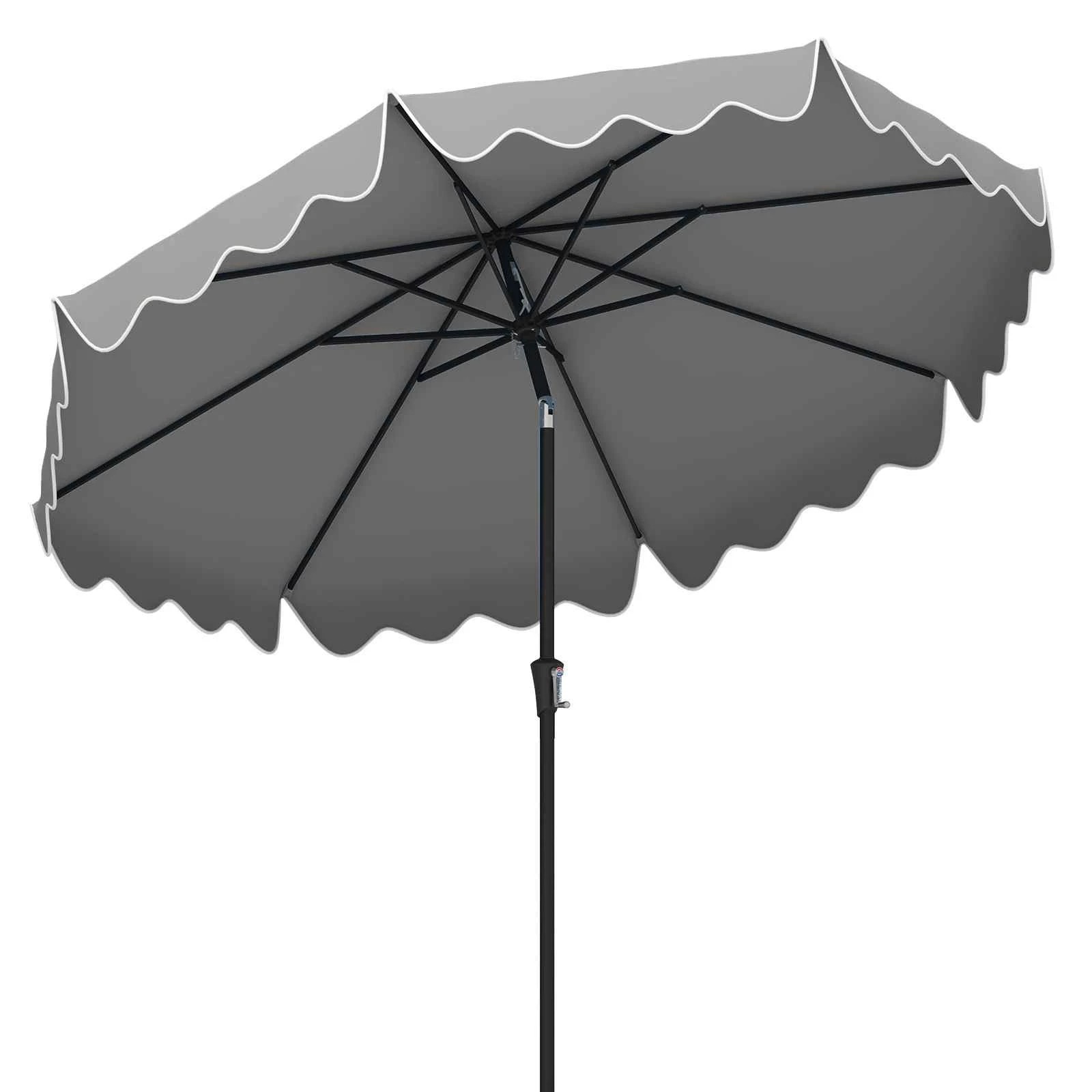 1 Costway 2.7M Patio Umbrella Tilt Metal Sun Canopy Ruffled Double-Tier Crank - Grey, 1 of 2