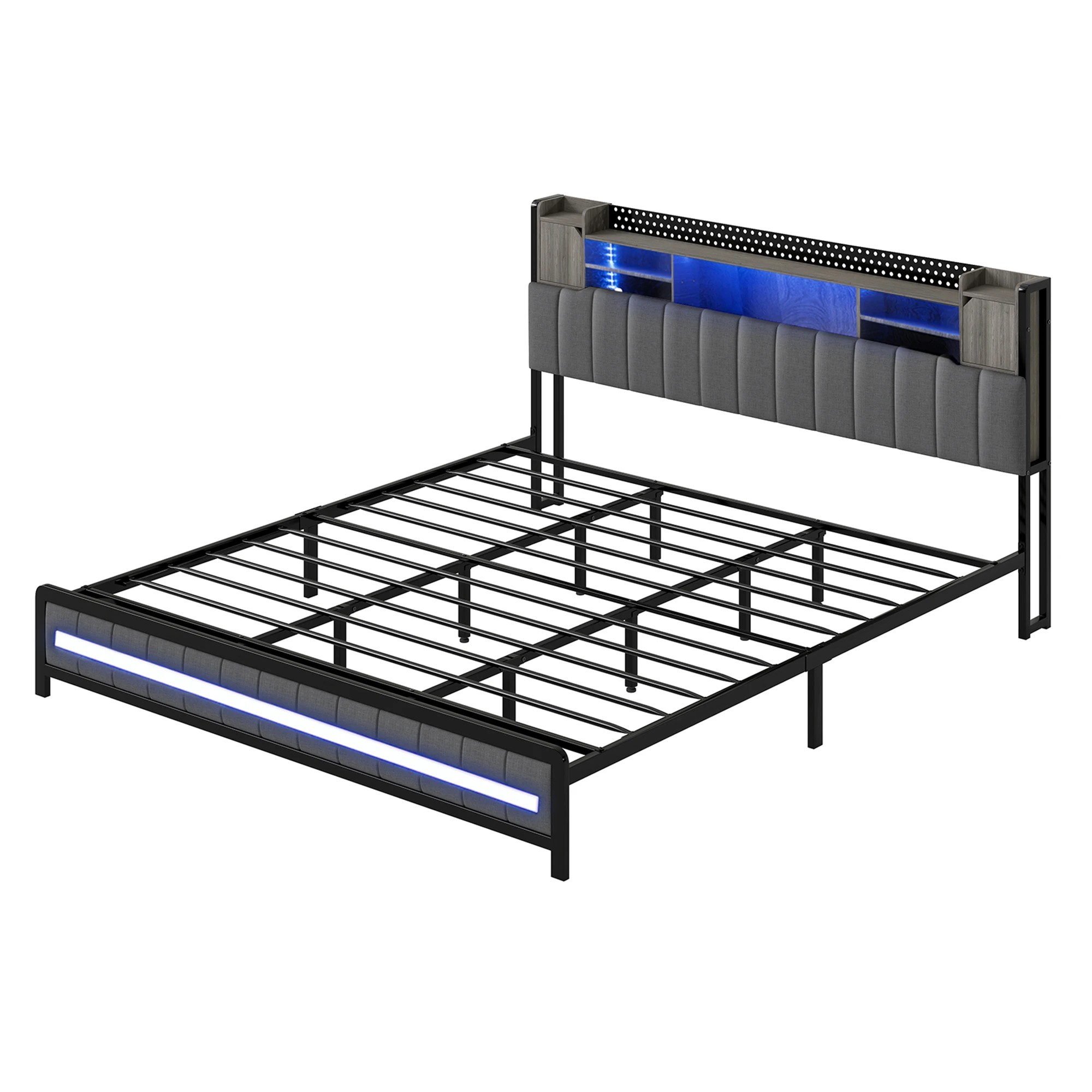 1 Levede King Bed Frame with LED USB and Storage Bedhead, 1 of 9