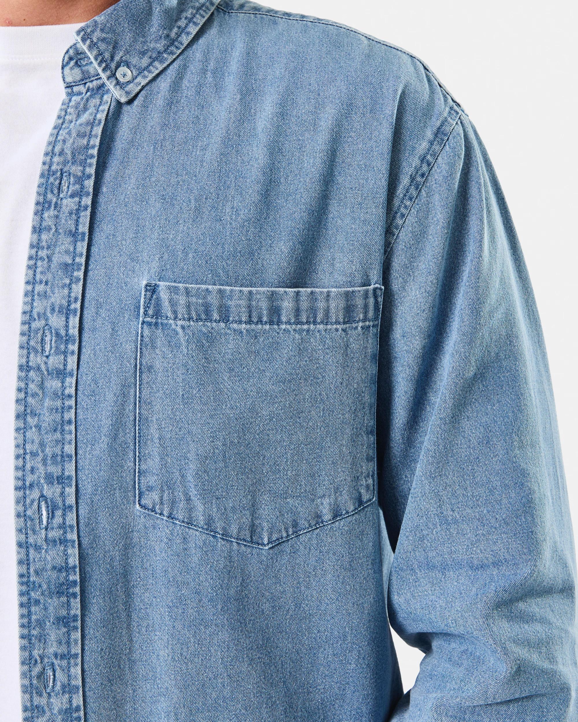 6 Long Sleeve Denim Shirt Mid Wash, 6 of 8