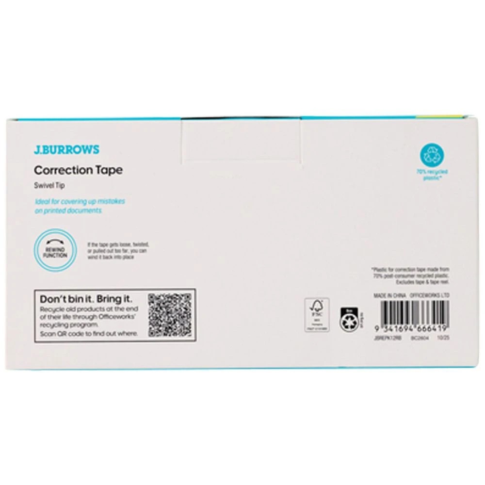 3 J.Burrows Correction Tape 5mmx8m 12 Pack, 3 of 4