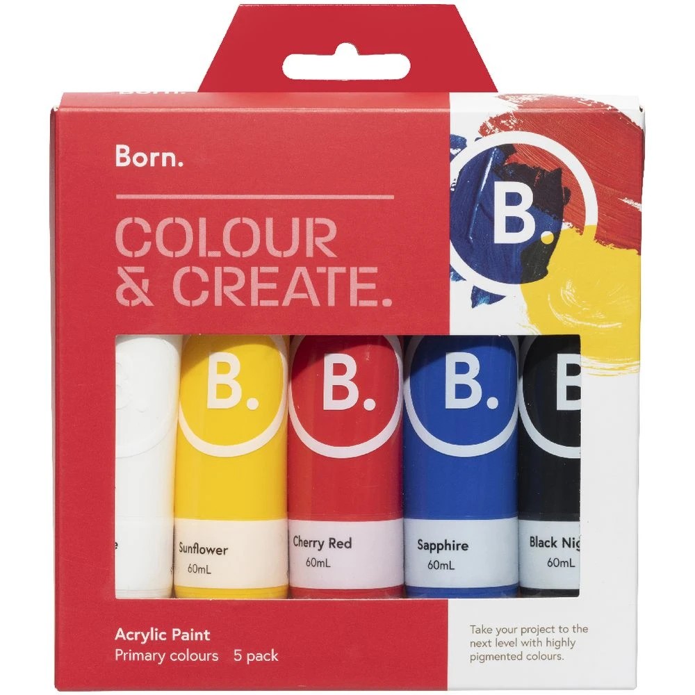 3 Born Acrylic Paints 60mL Primary Colours 5 Pack, 3 of 6