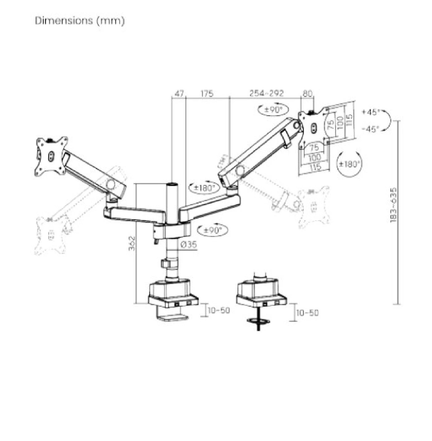 2 Brateck LDT84-C024P-B Dual Screen Pole Mount Mechanical Arm - Black, 2 of 2