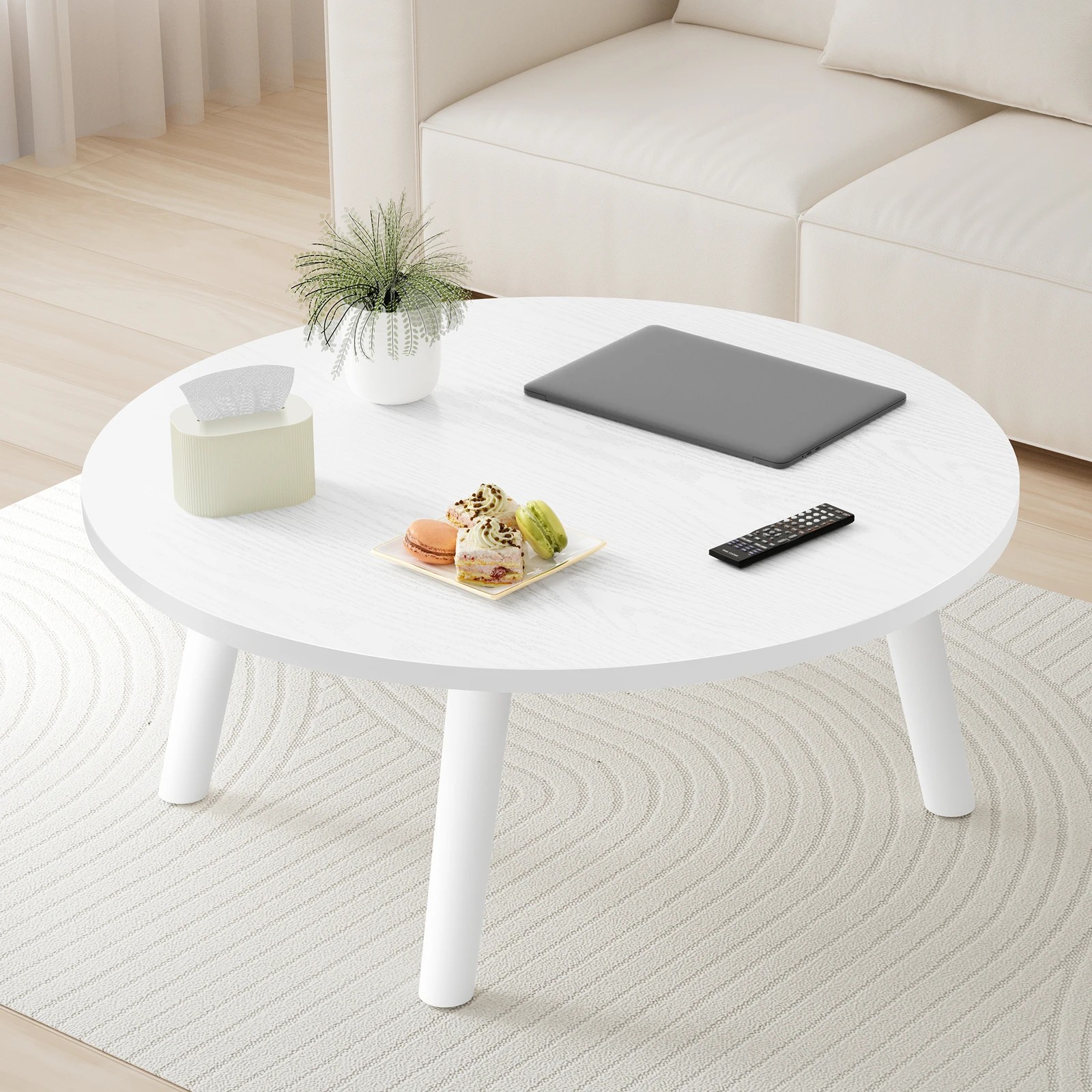 5 Alfordson Coffee Table Modern Round Table Sturdy Wooden Legs Living Room - White, 5 of 10