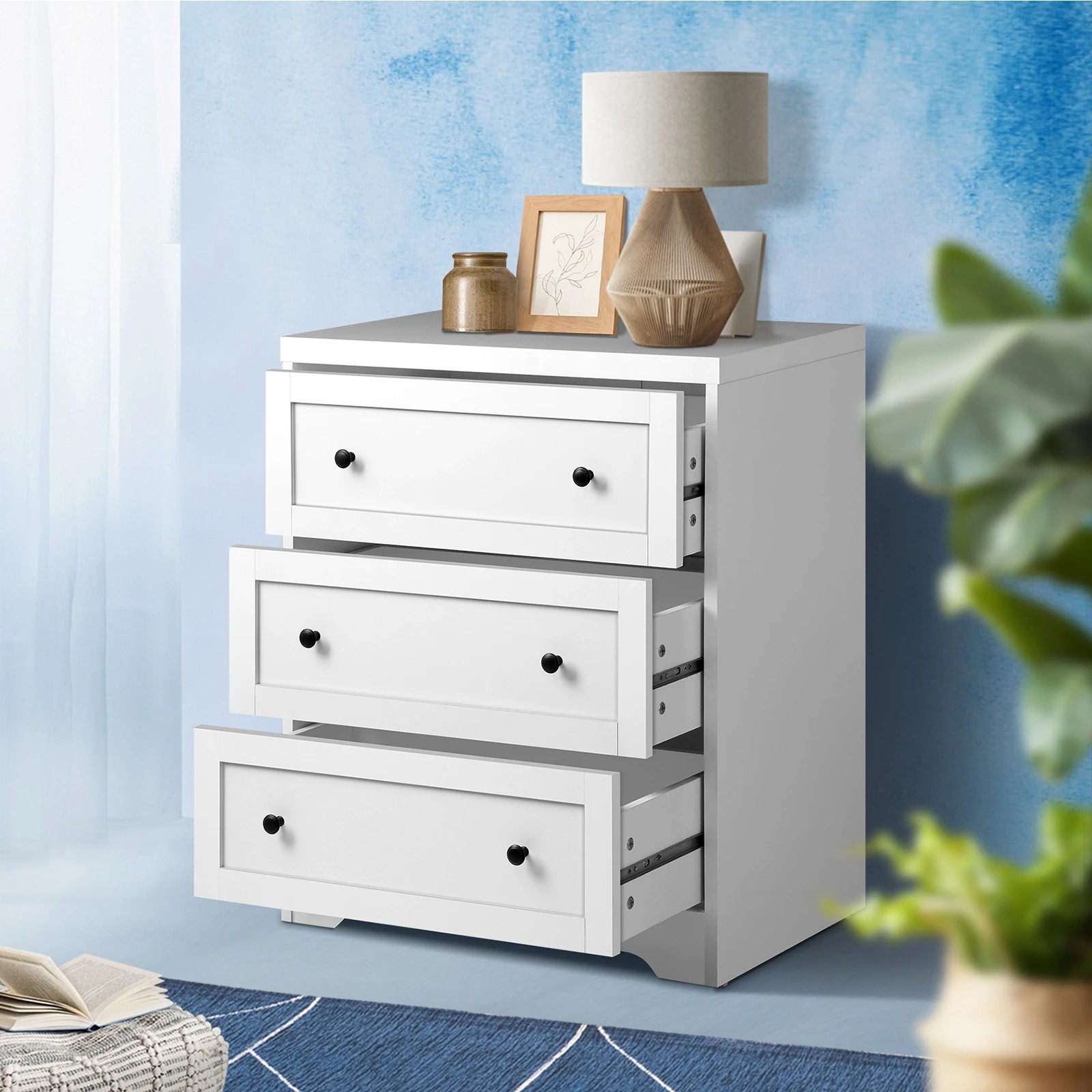 4 Oikiture Chest of Drawers 3 Drawers Tallboy Storage Cabinet - White, 4 of 8