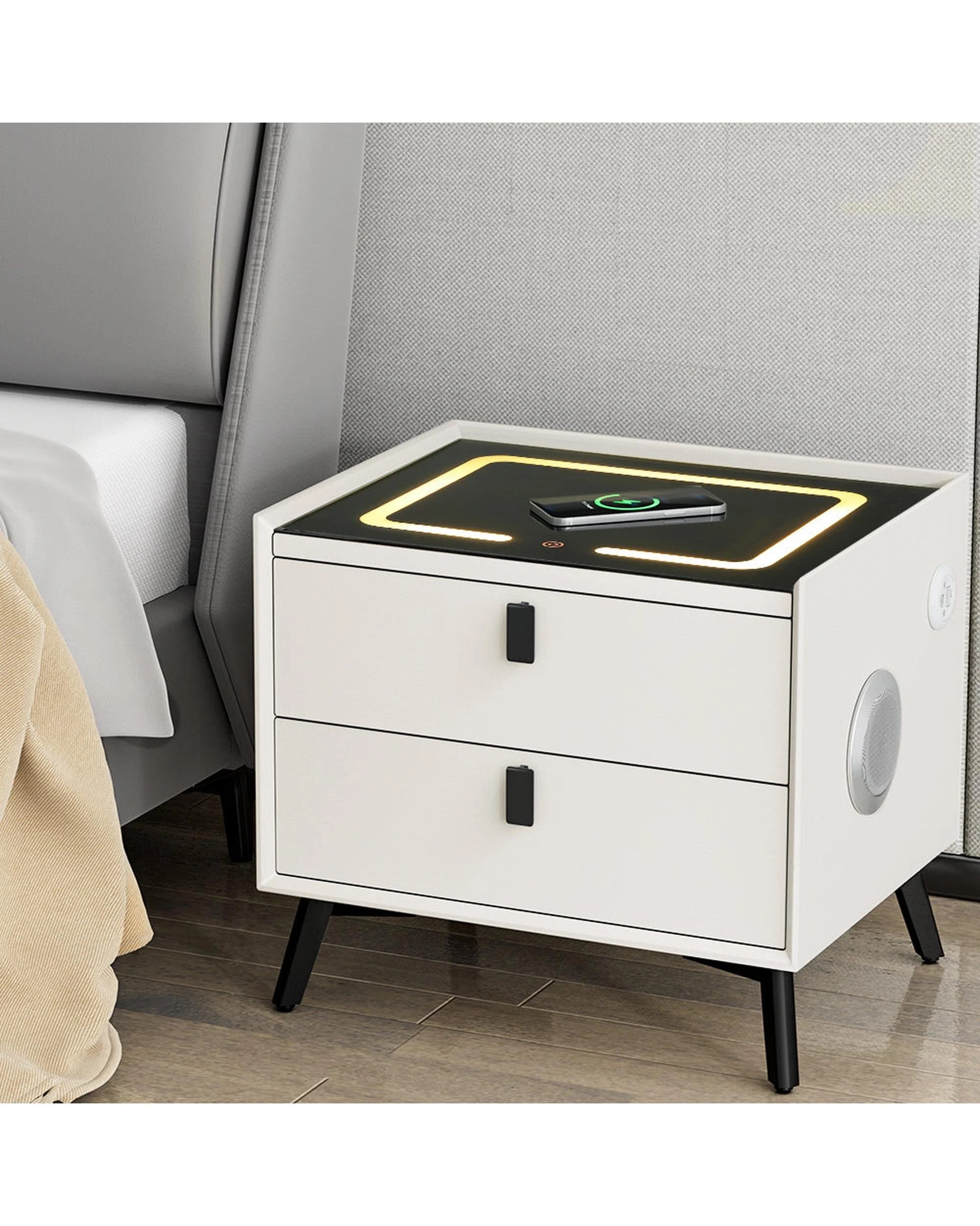 7 Artiss Smart Bedside Table with Wireless Charging - White, 7 of 7