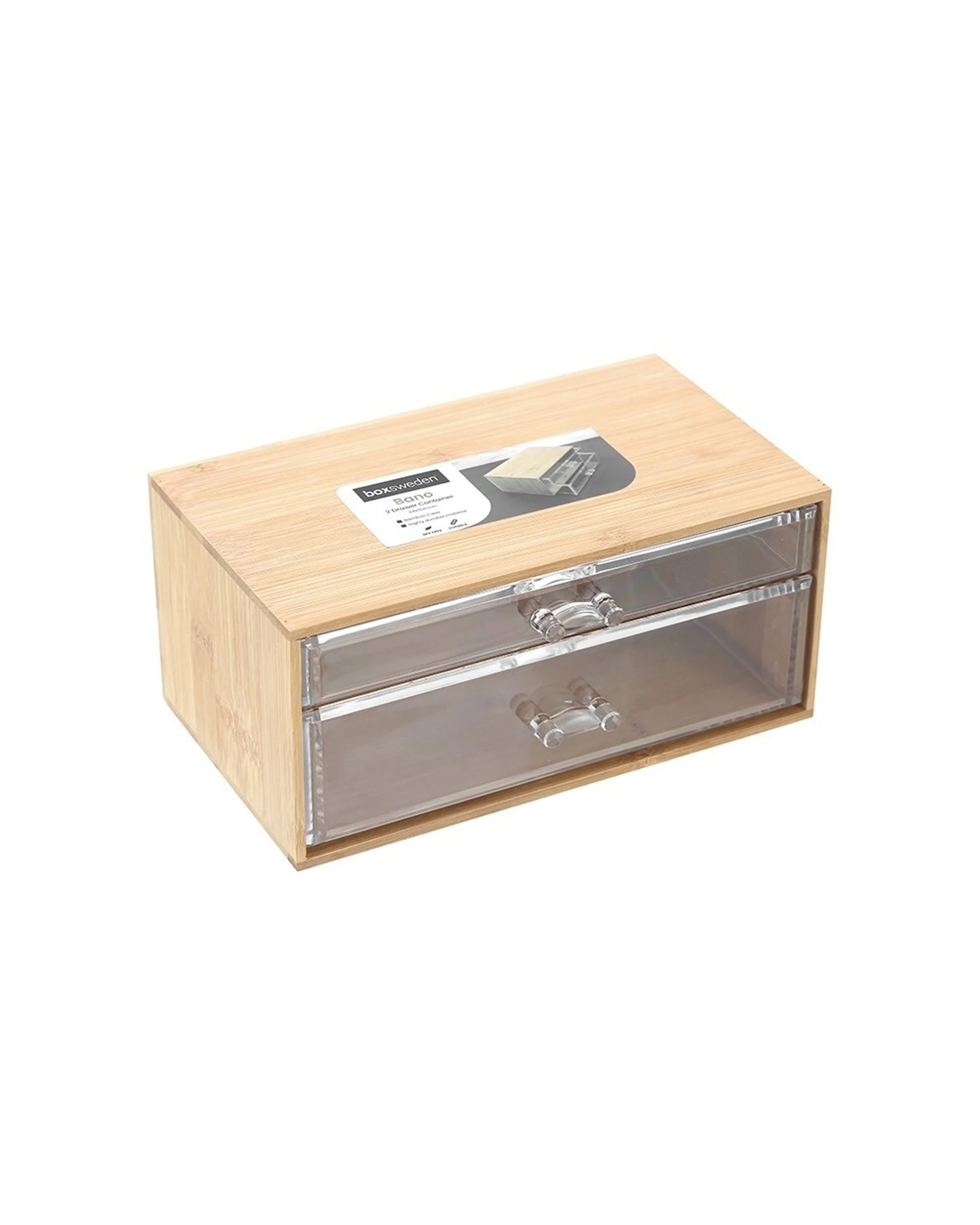 1 Boxsweden Bano Accessories Bamboo 2 Drawer Bamboo Storage Box Bathroom Organiser, 1 of 4