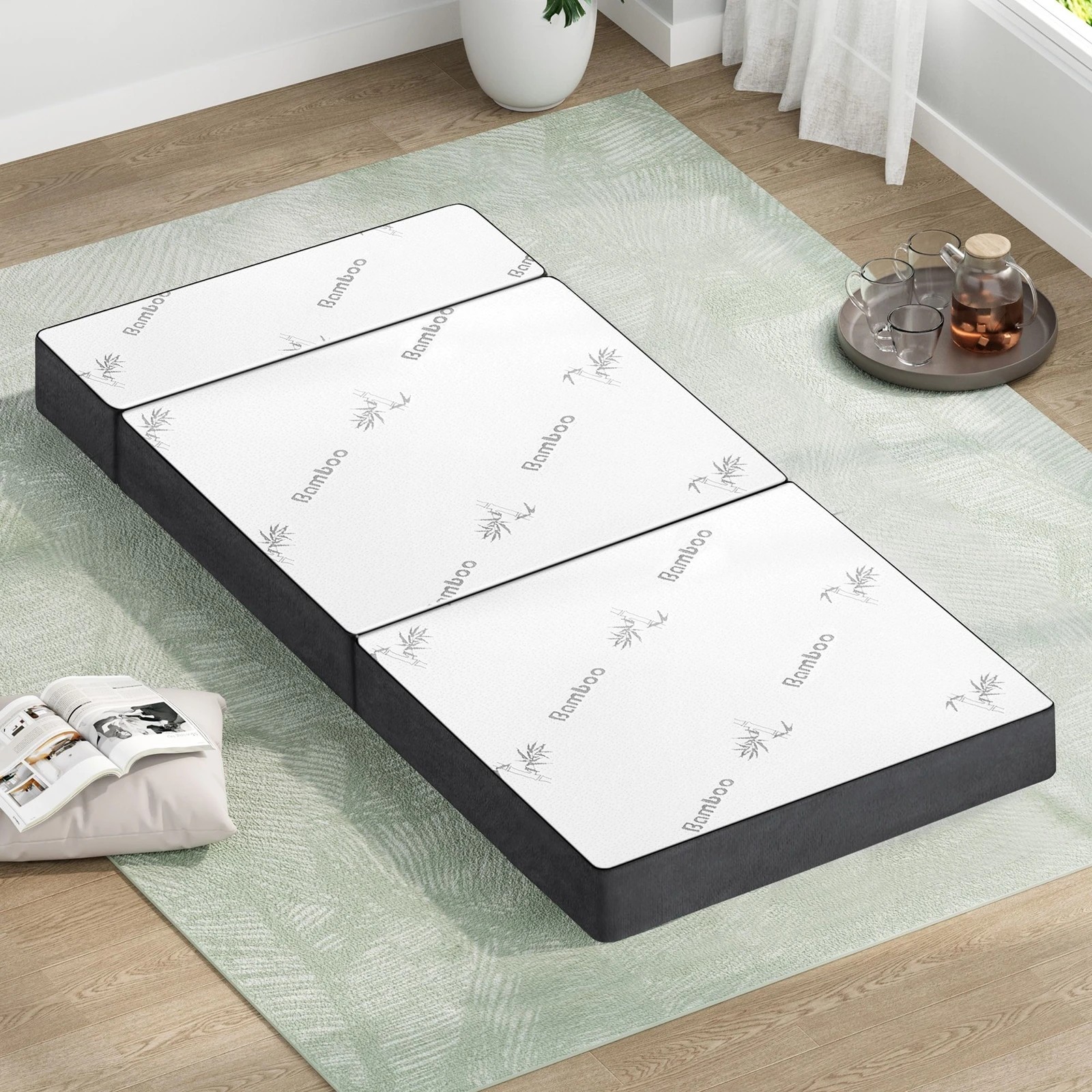 2 Starry Eucalypt Foldable Mattress Folding Foam Bamboo Portable 79X190CM - White, 2 of 4