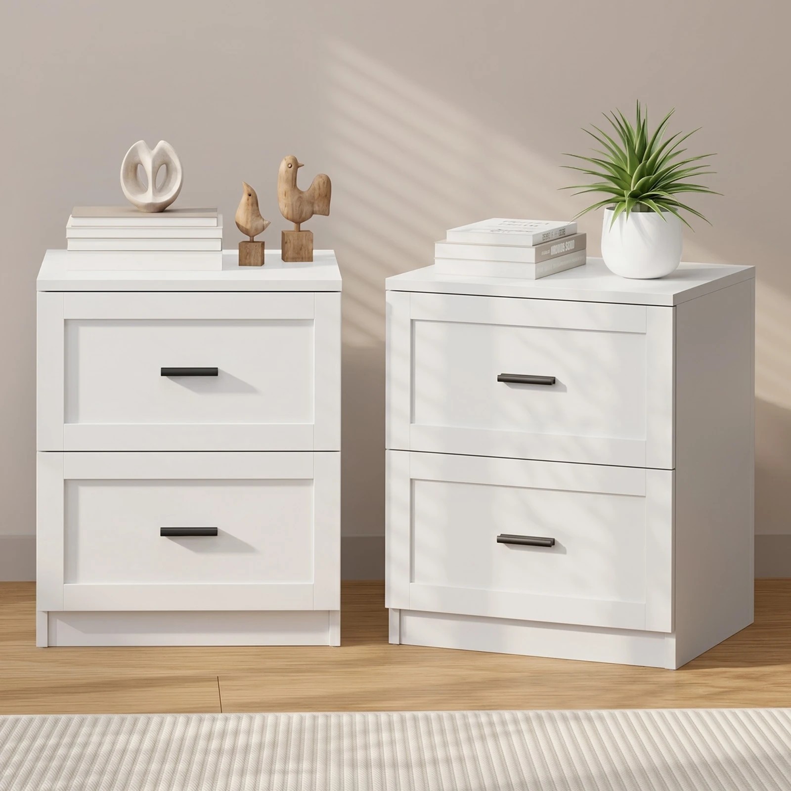 3 Oikiture 2pc Bedside Table 2 Drawers Nightstand Cabinet End Table - White, 3 of 9