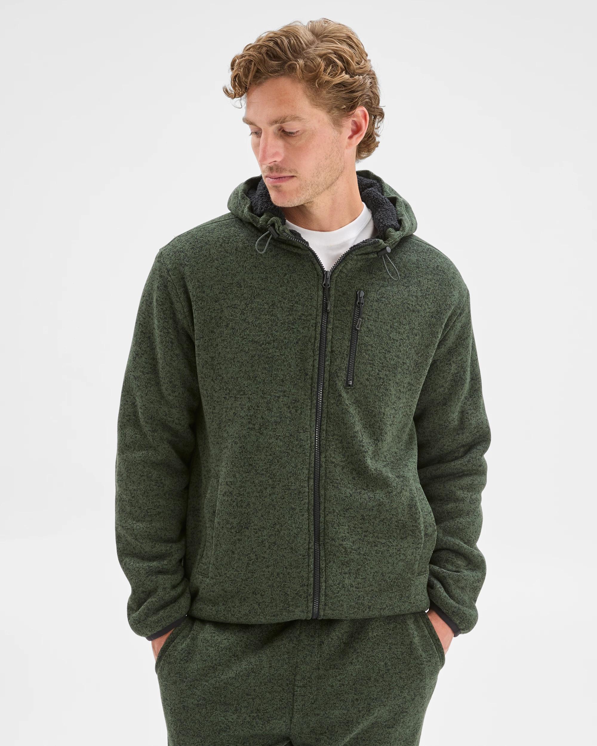 3 Target Man Teddy Lined Zip Through Fleece Hoodie GREEN MARLE, 3 of 6