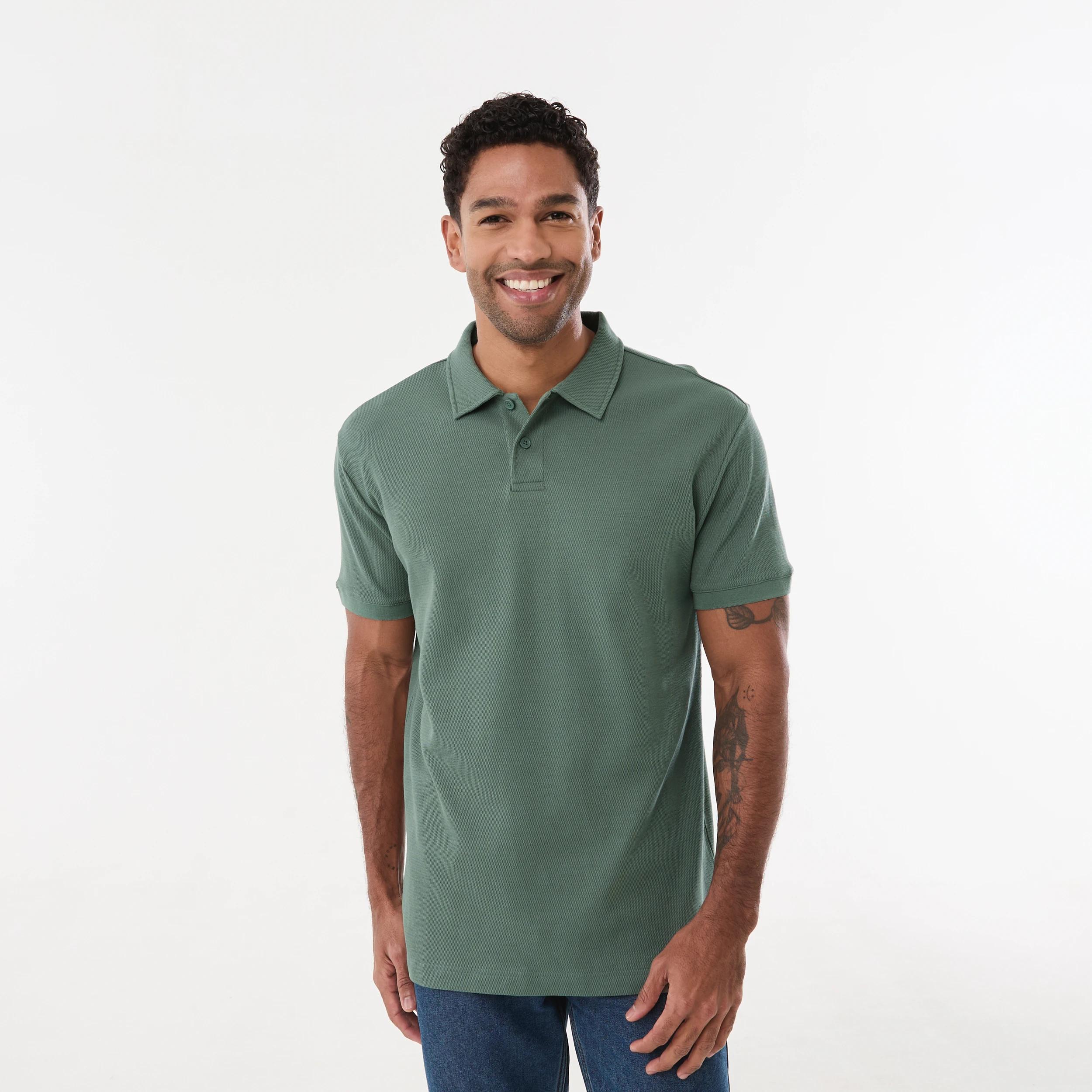 1 Textured Polo Shirt AGAVE, 1 of 5
