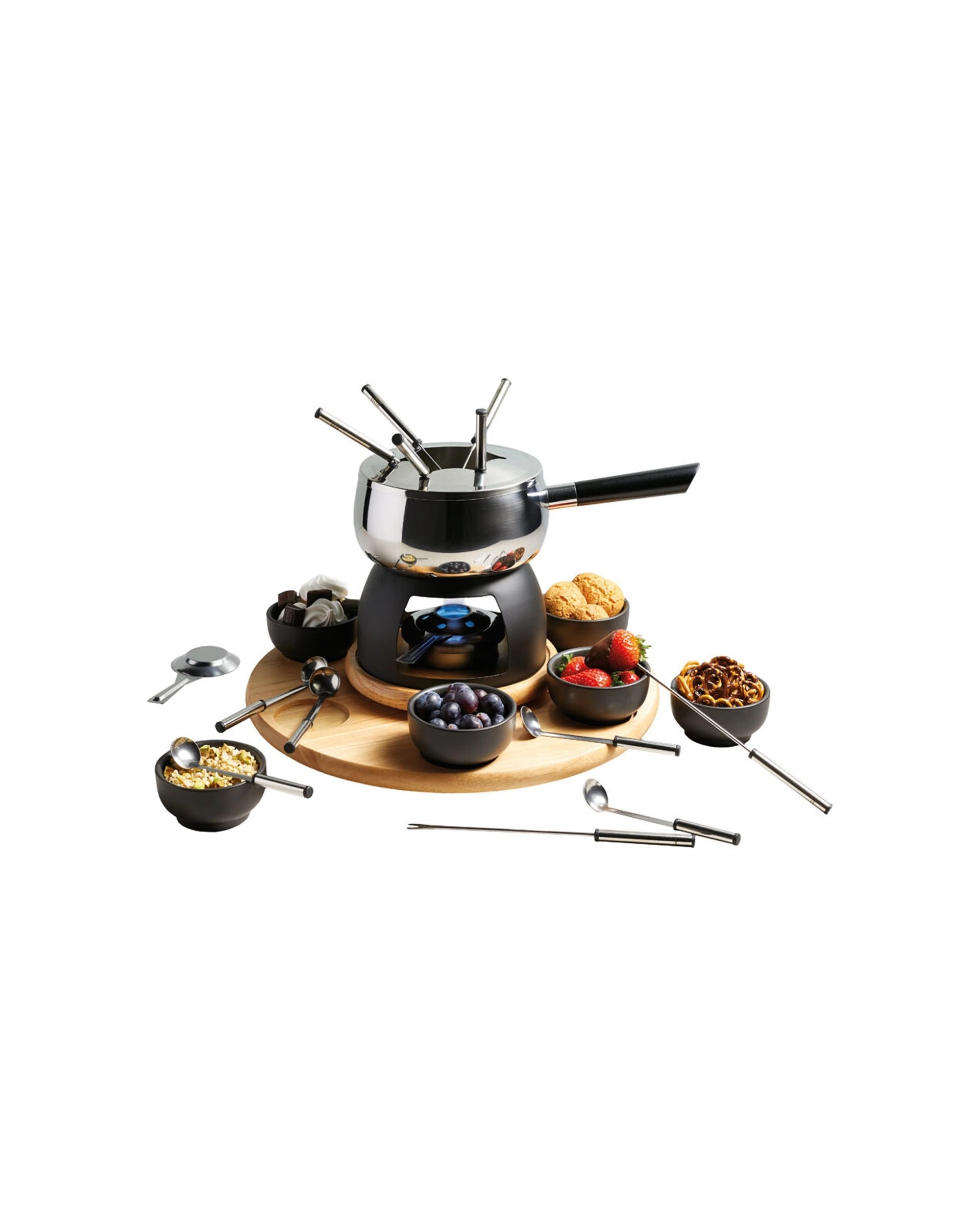 3 Artesa Six Person Party Entertaining Fondue Set W Wooden Base Serving Bowls - Silver, 3 of 3