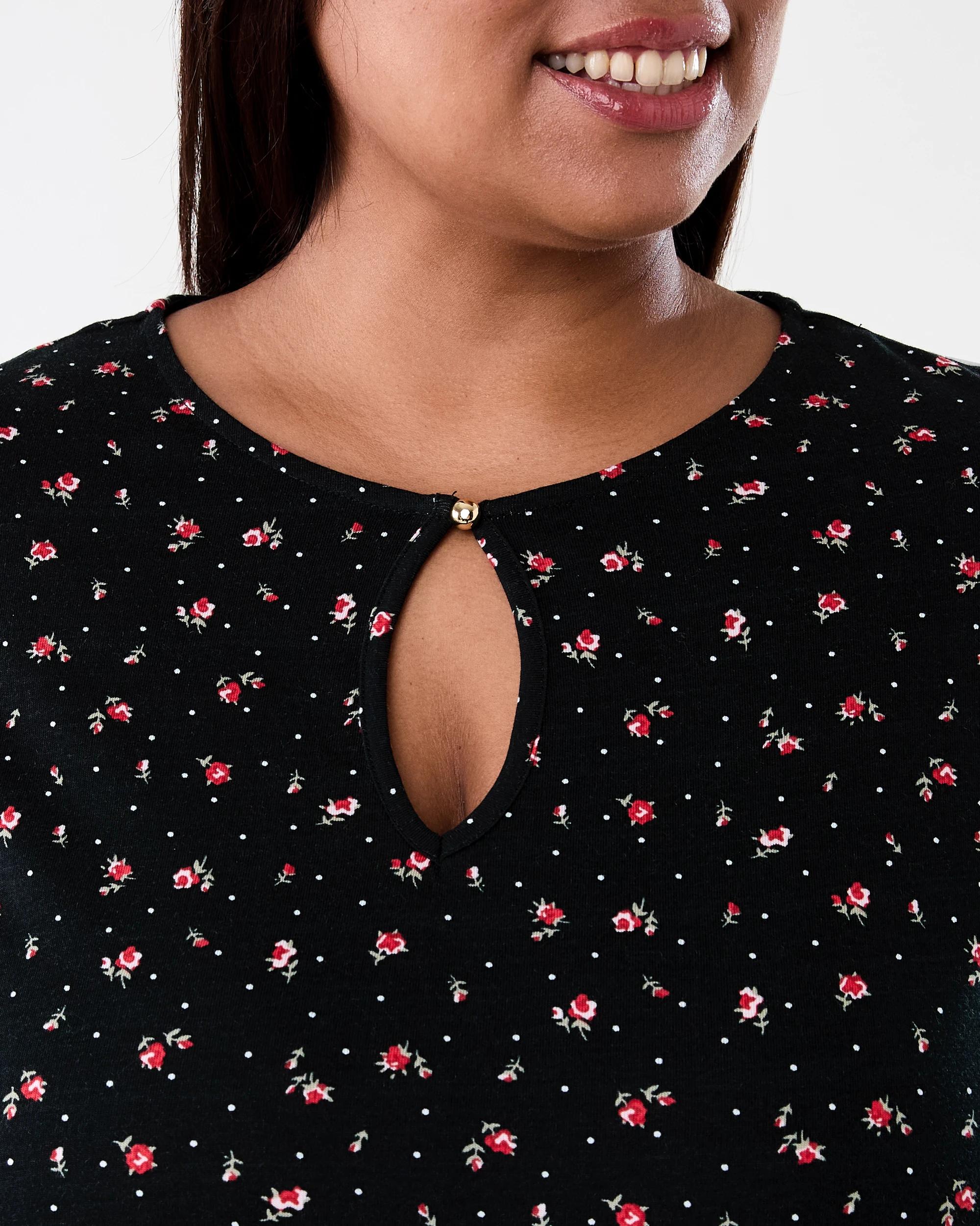 5 Curve Long Sleeve Jersey Dress Ditsy, 5 of 6