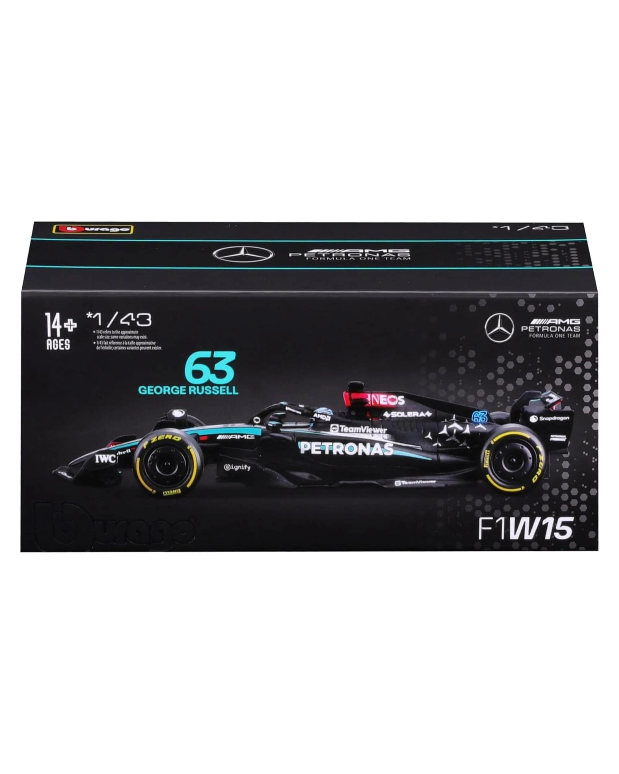 7 Bburago Formula Racing 2024 F-1 Mercedes AMG W15 #63 George Russell with Helmet 1:43 Scale Diecast Vehicle, 7 of 8