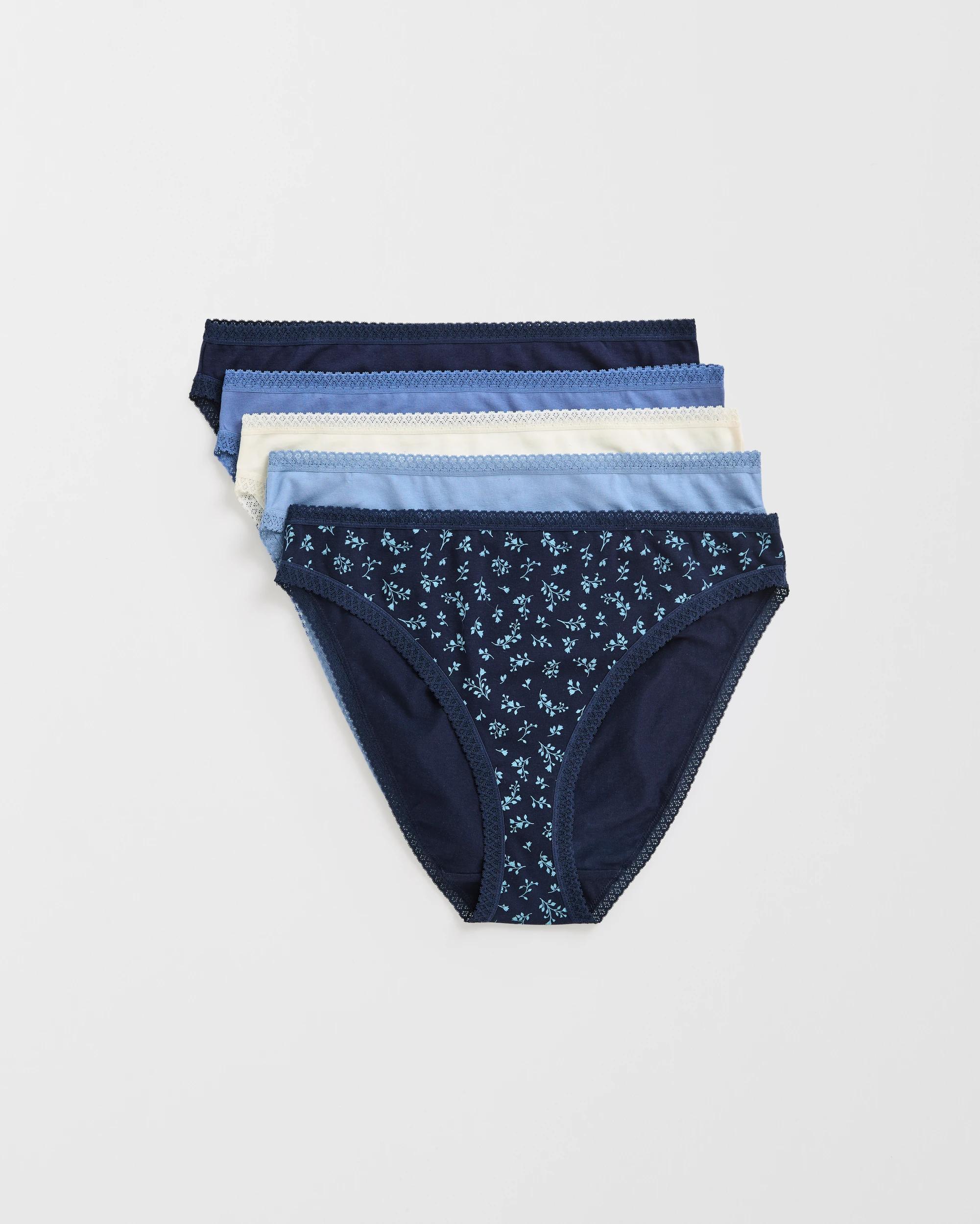 1 Target Woman Australian Cotton 5 Pack Elevated High Cut Briefs BLUES FLORAL, 1 of 4