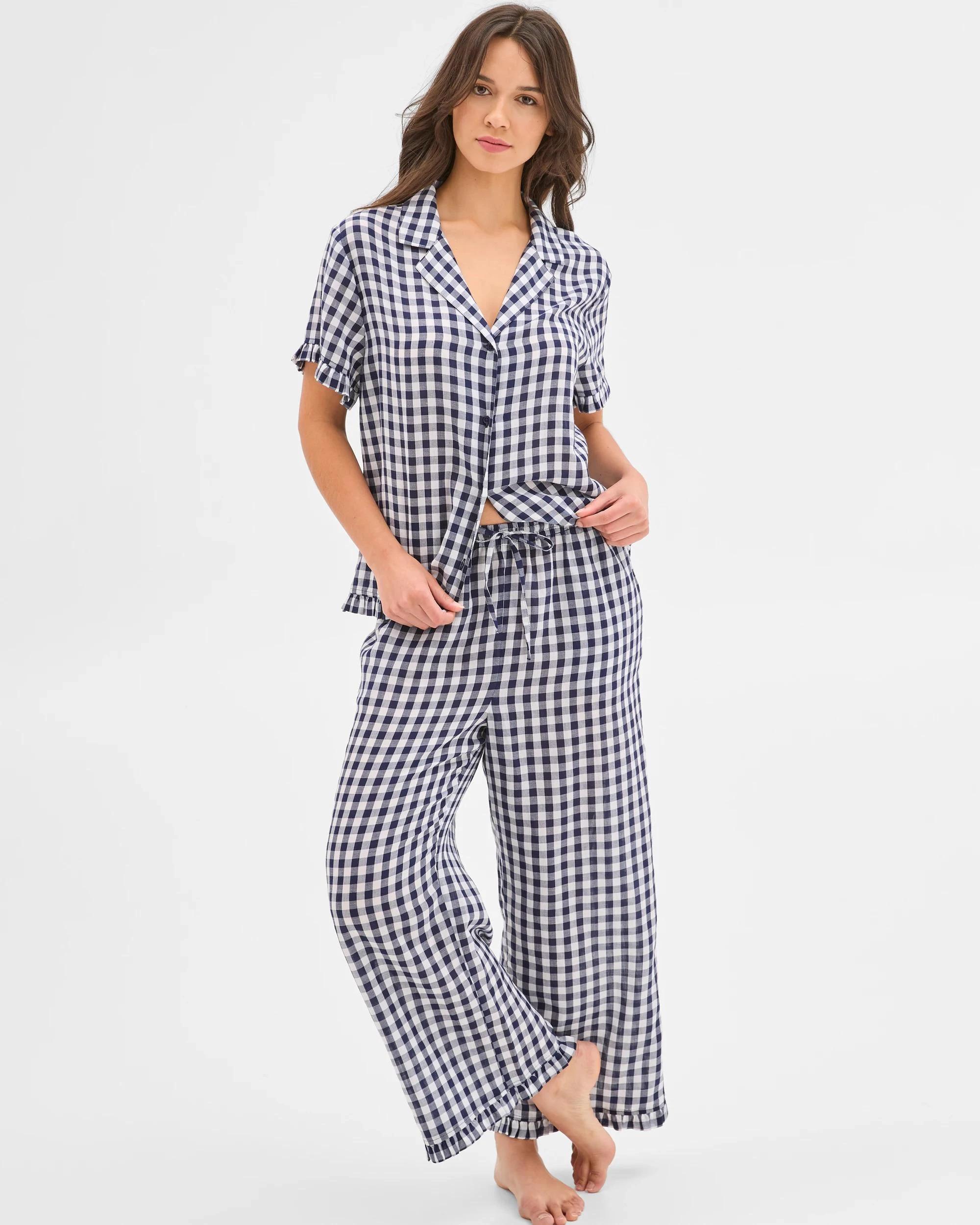 7 Target Woman Australian Cotton Crop Leg Pyjama Set NAVY GINGHAM, 7 of 7