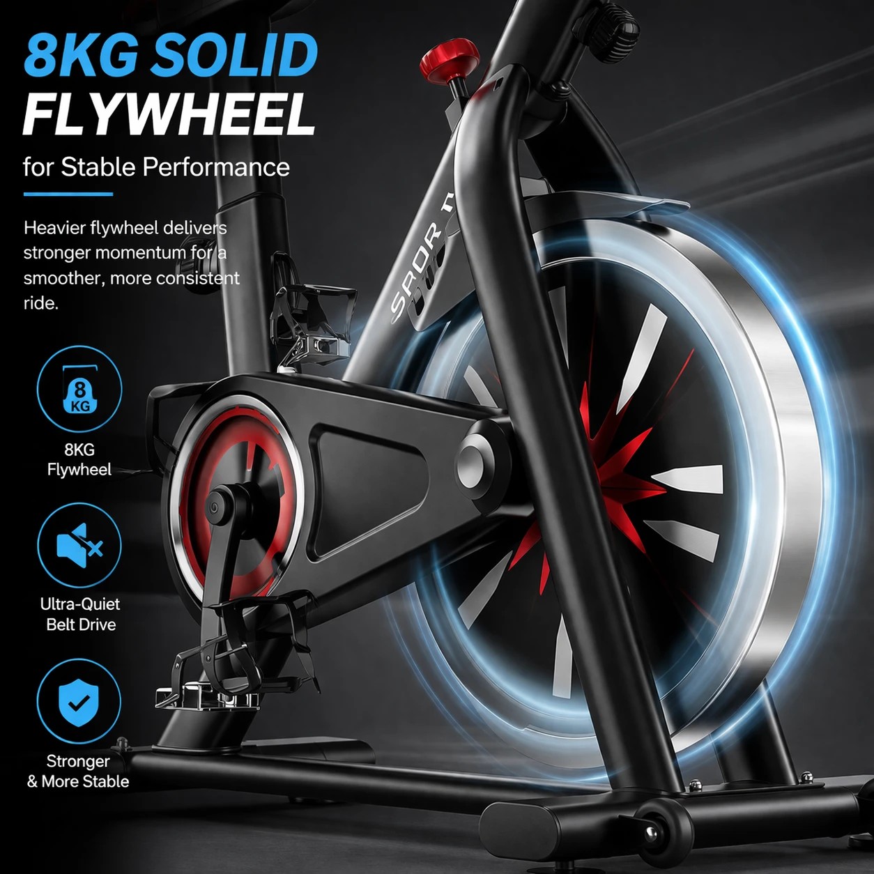 5 Fitness Master Fitness Master Exercise Spin Bike 8kg Flywheel Belt Drive Lcd Monitor Black Home Gym, 5 of 7