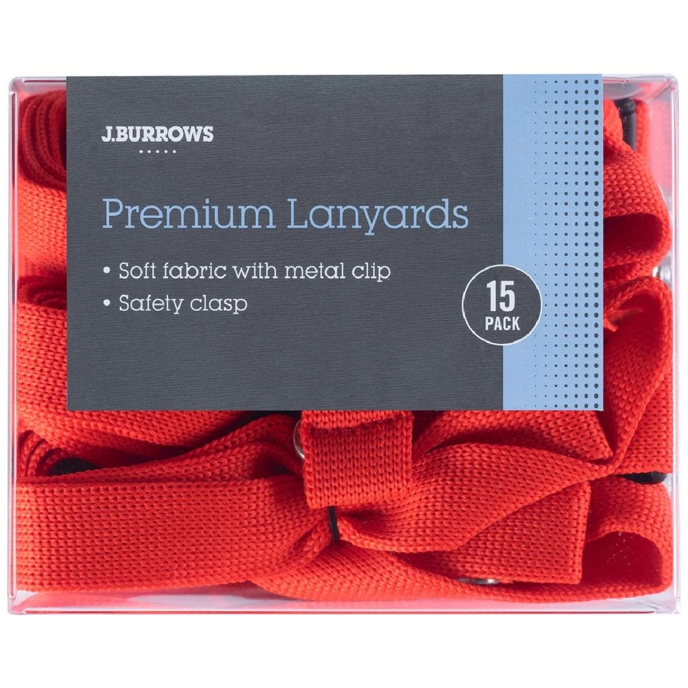 1 J.Burrows Premium Lanyard Tub Red 15 Pack, 1 of 3